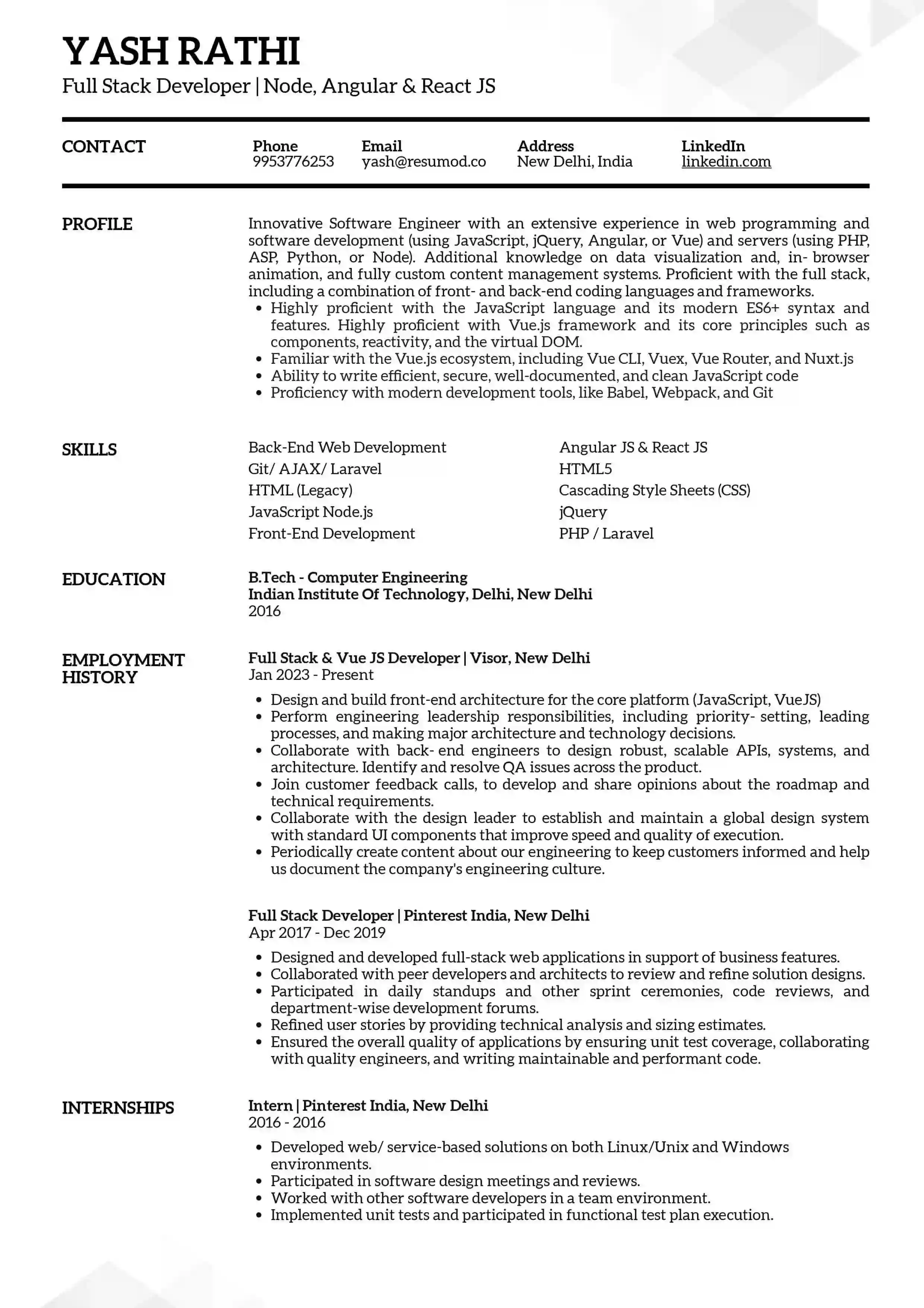 Best Free Resume Templates | ATS optimised Resume Templates | Free Download on Resumod.co