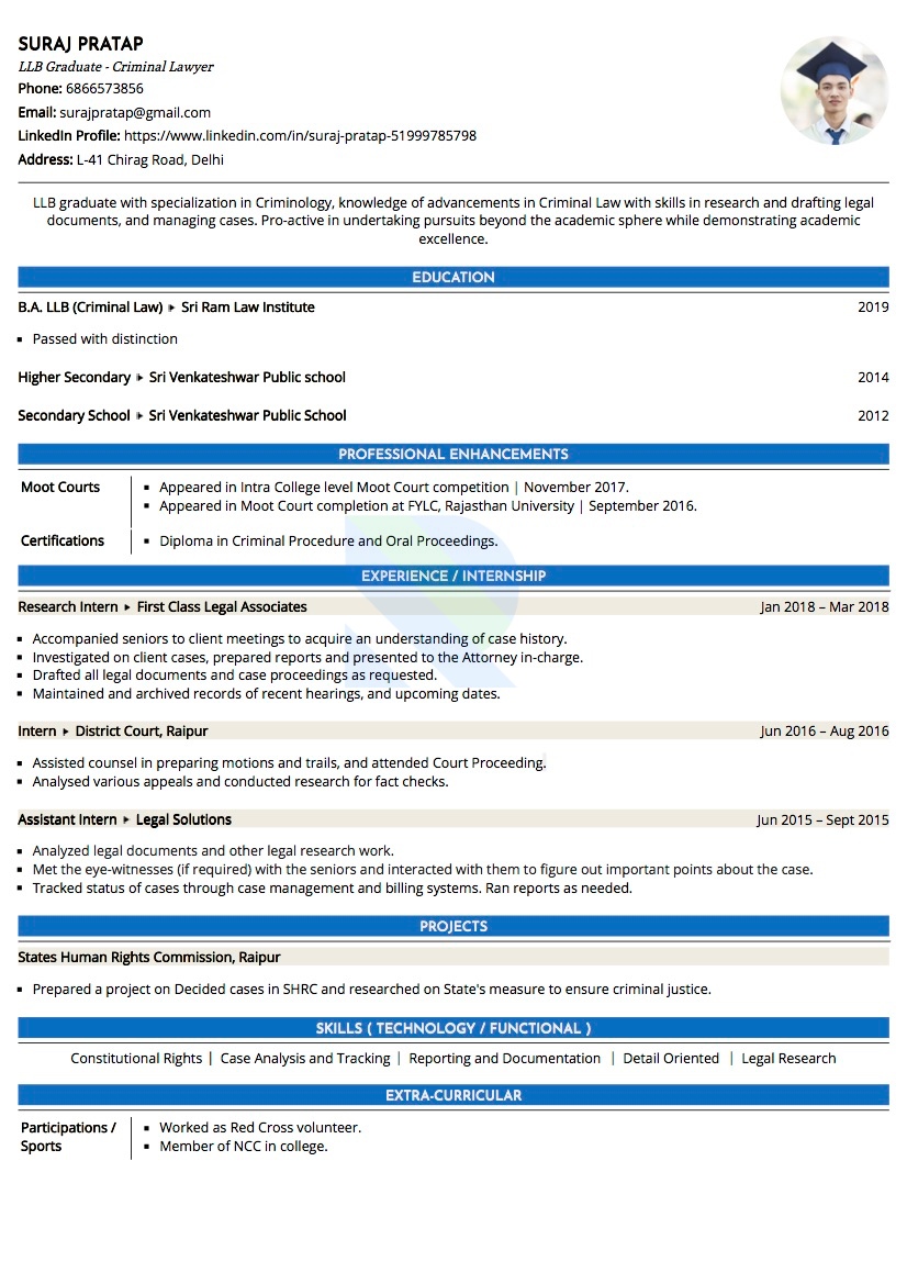 Sample Resume of Law Graduate (LLB)  | Free Resume Templates & Samples on Resumod.co