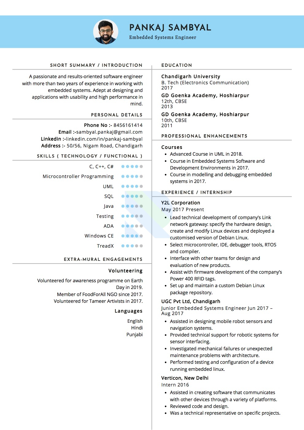 Resume of Embedded Systems Engineer 