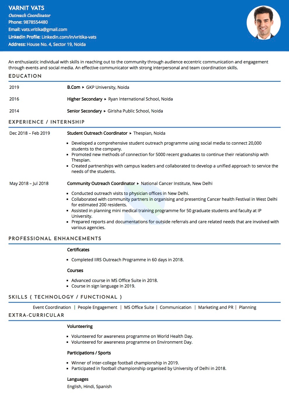 Sample Resume of Outreach Coordinator | Free Resume Templates & Samples on Resumod.co