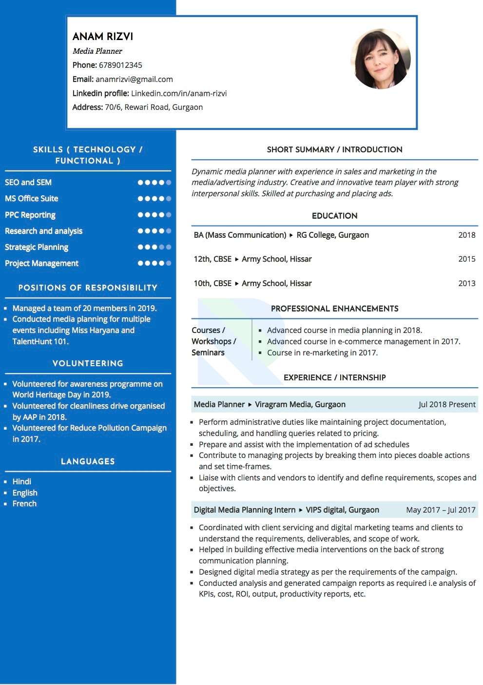 Sample Resume of Media Planner  | Free Resume Templates & Samples on Resumod.co