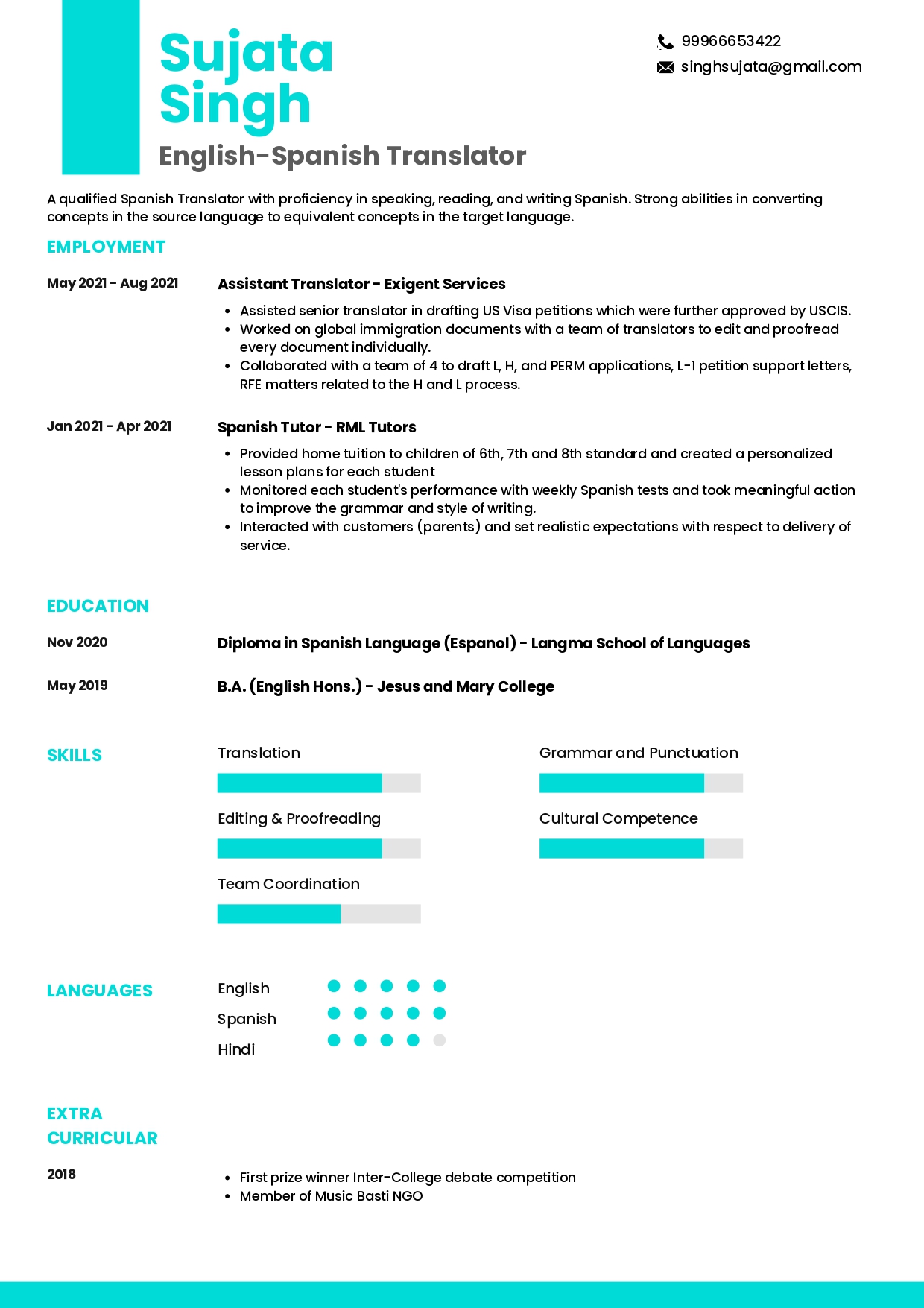 Sample Resume of Translator | Free Resume Templates & Samples on Resumod.co