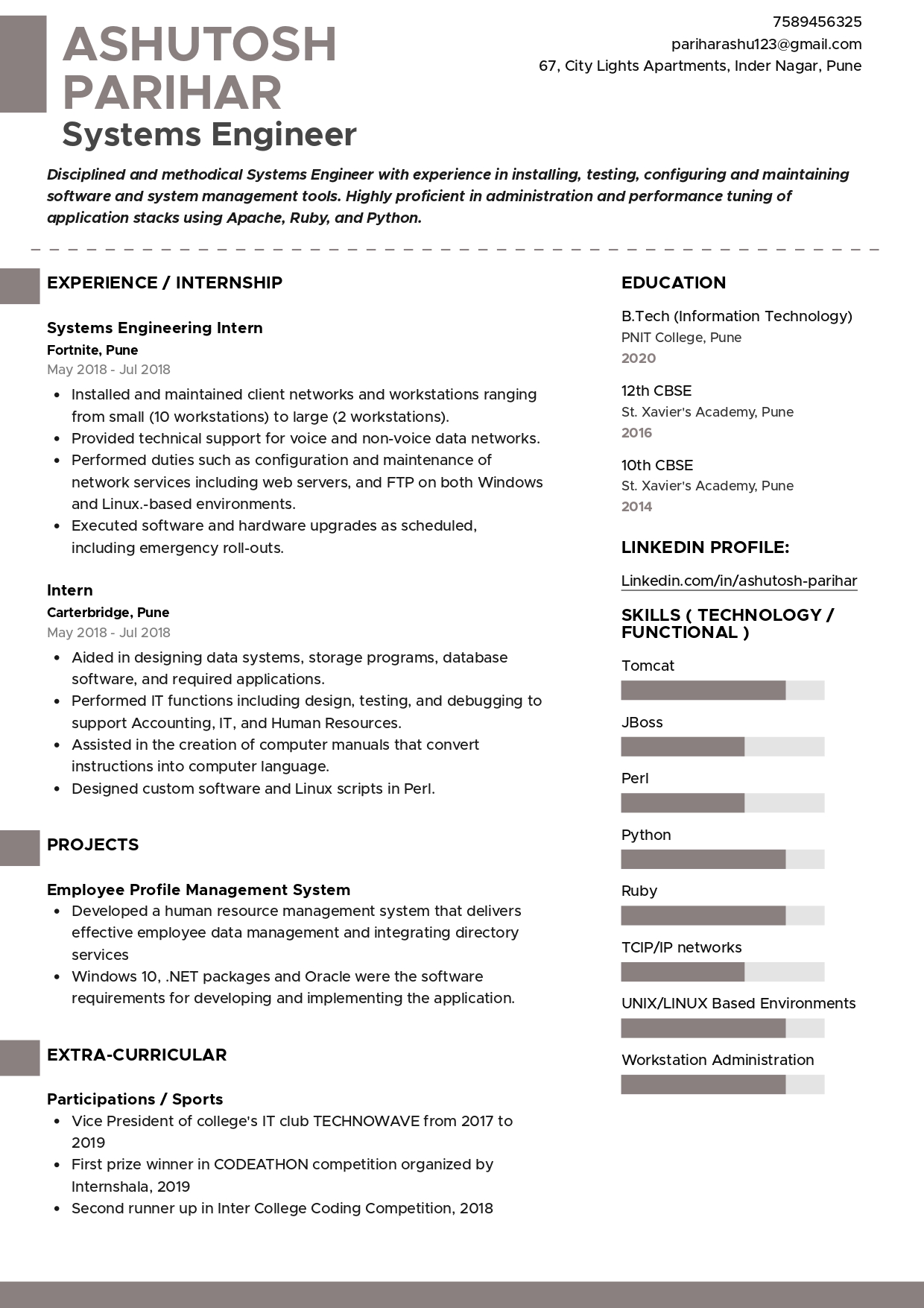 Resume of Systems Engineer