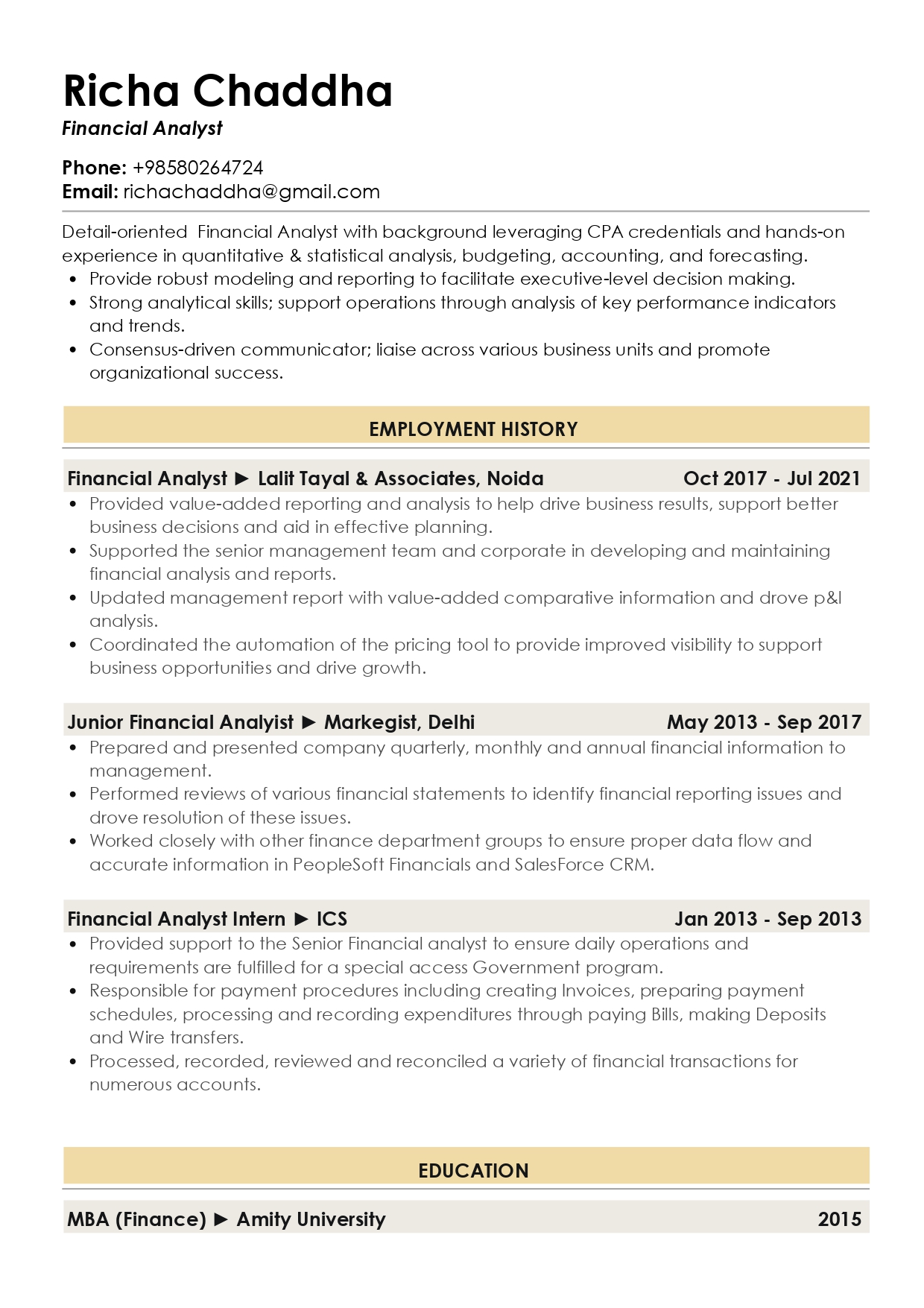 Sample Resume of Financial Analyst1 | Free Resume Templates & Samples on Resumod.co