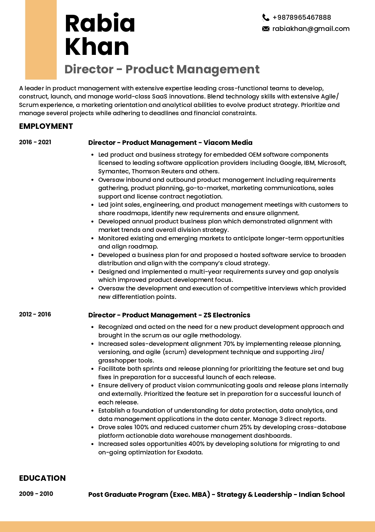 Resume of Director of Product Management