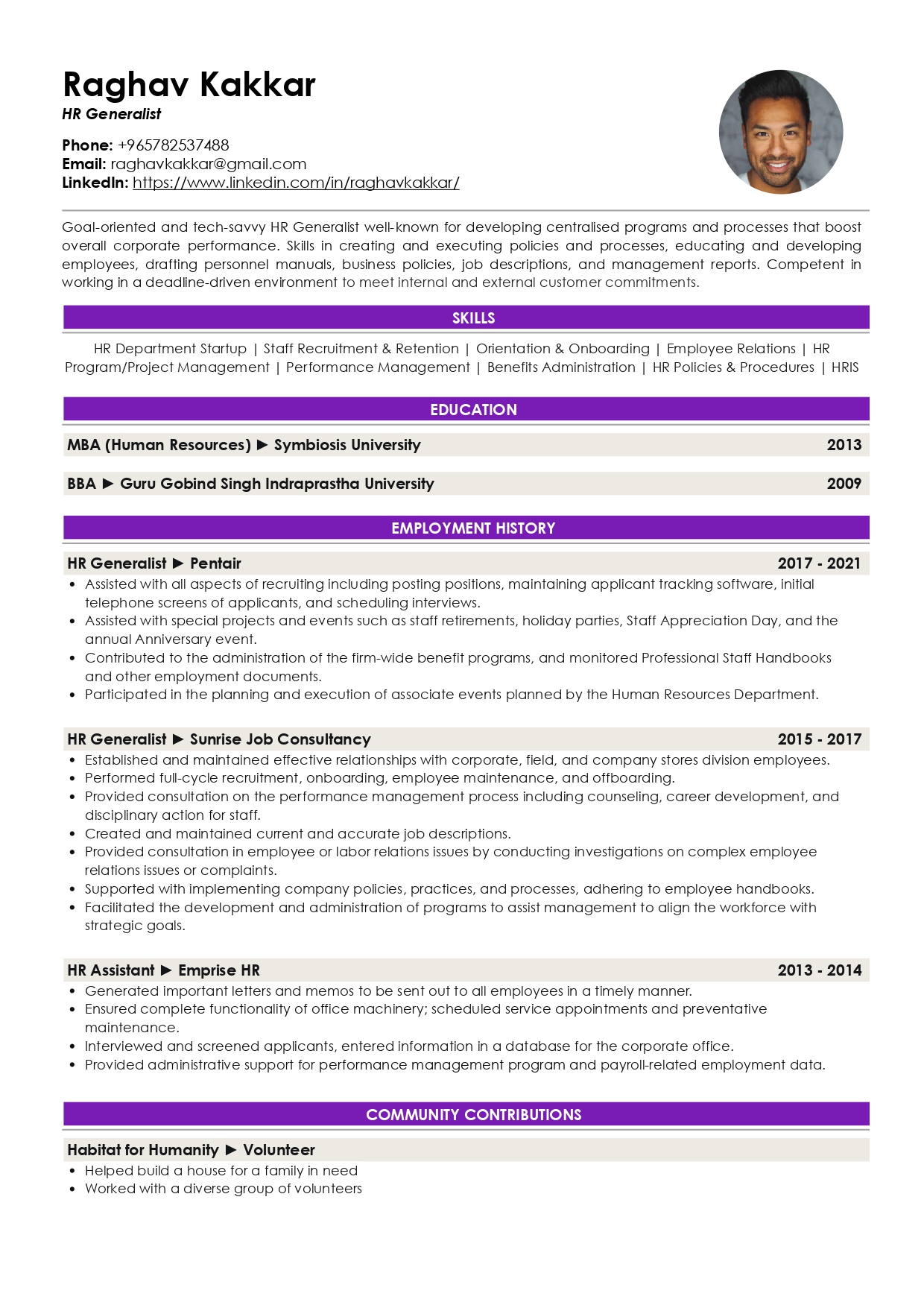 Sample Resume of HR Generalist | Free Resume Templates & Samples on Resumod.co