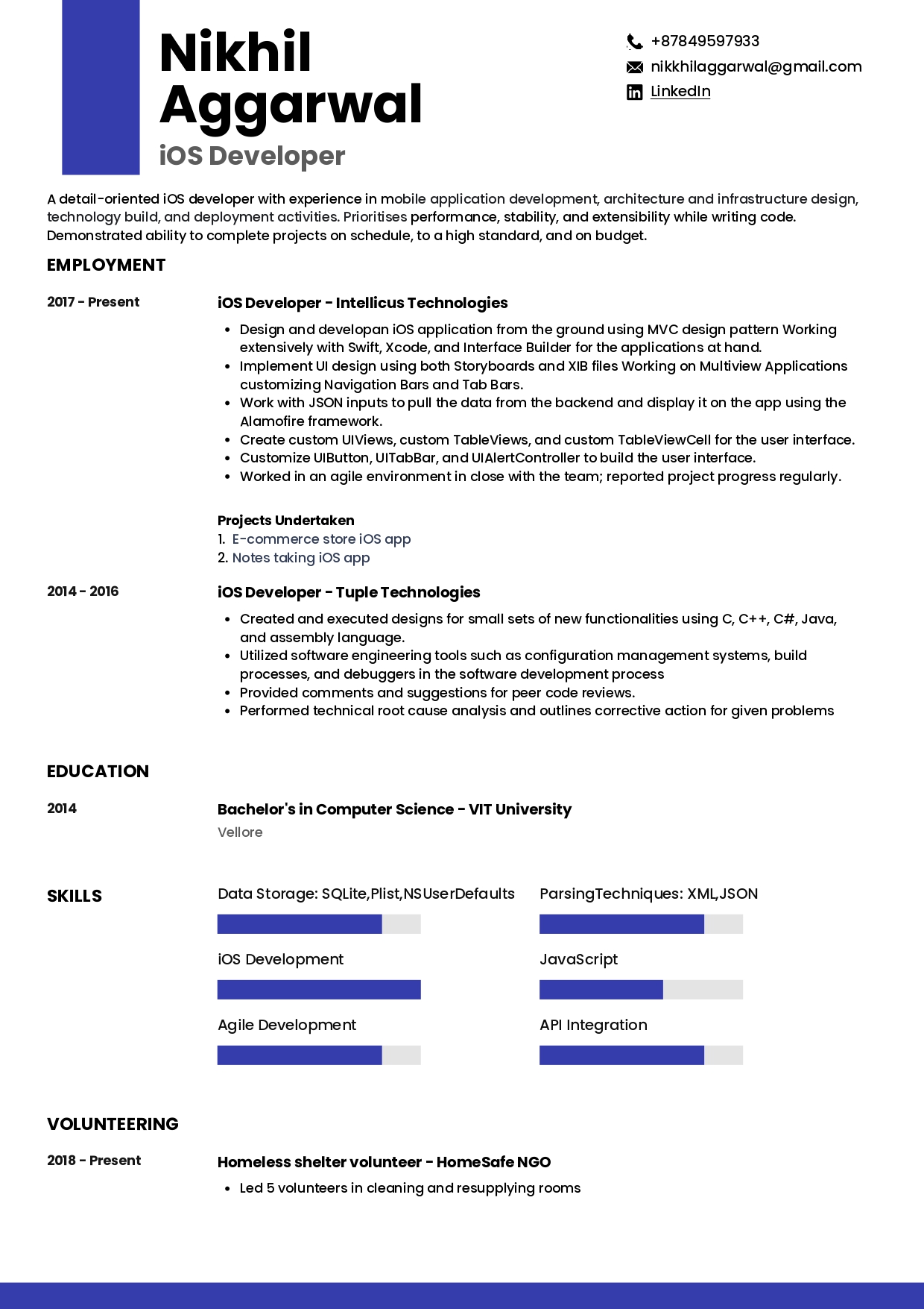 Sample Resume of iOS Developer | Free Resume Templates & Samples on Resumod.co