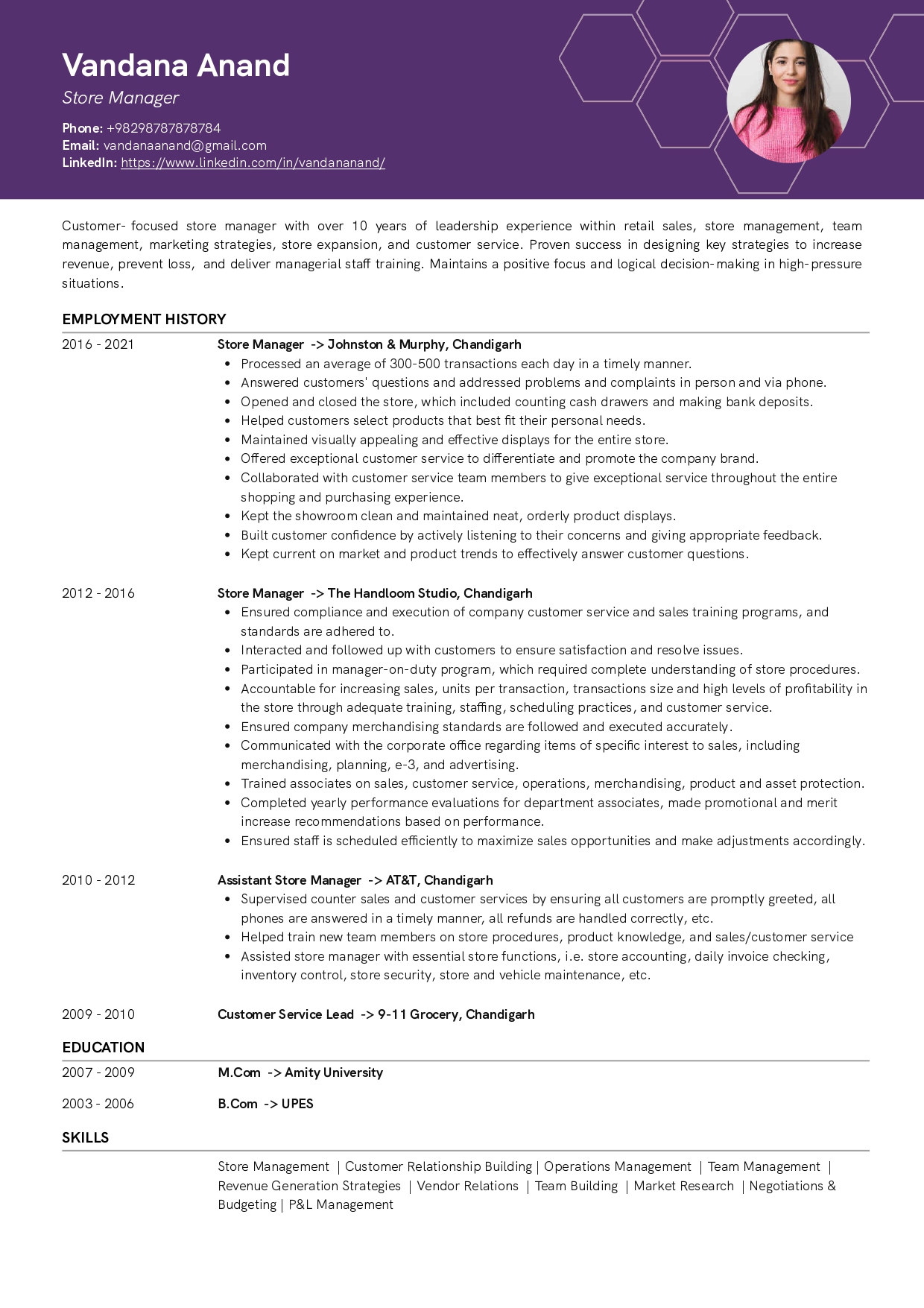 Sample Resume of Store Manager | Free Resume Templates & Samples on Resumod.co