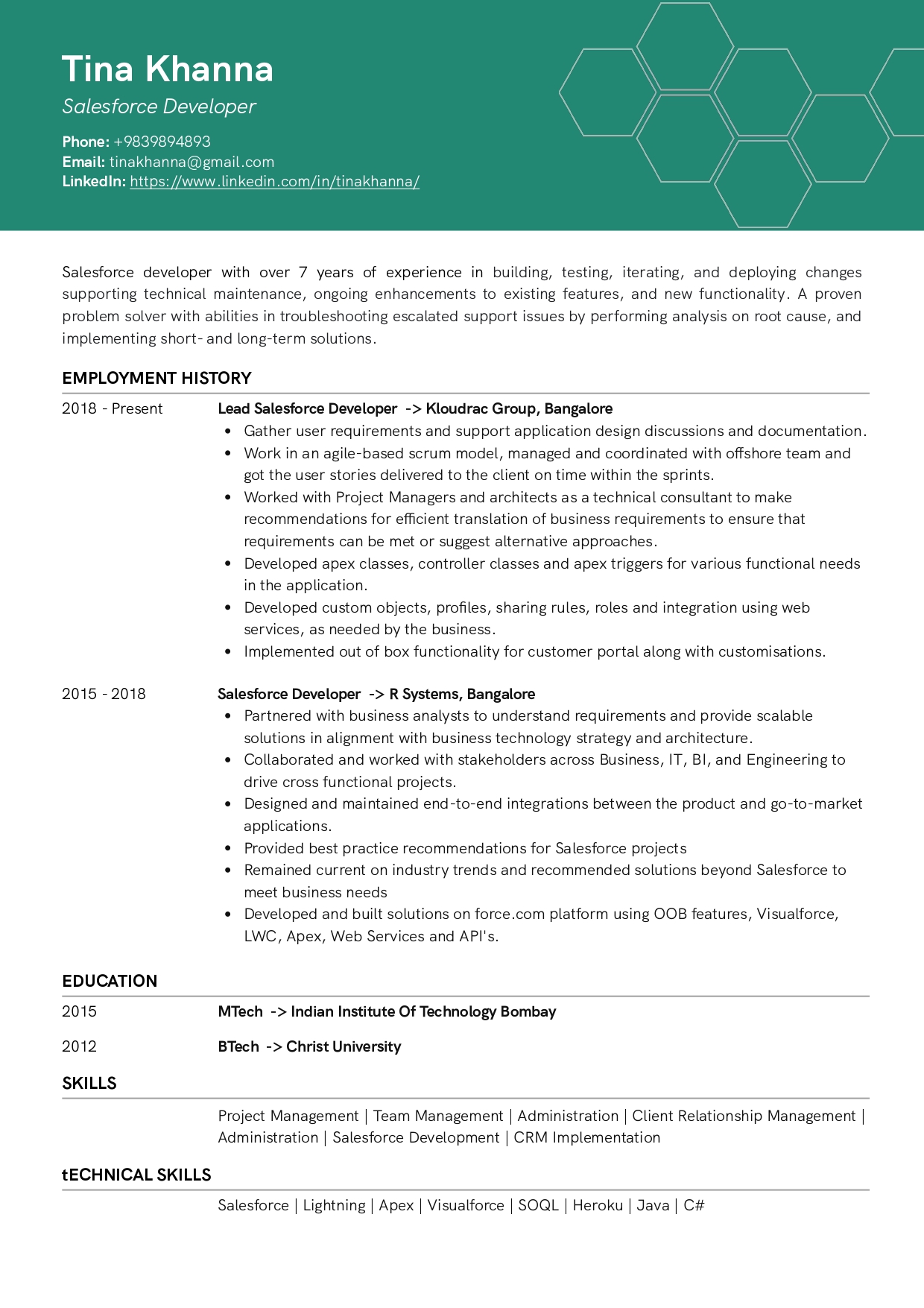 Resume of Salesforce Developer
