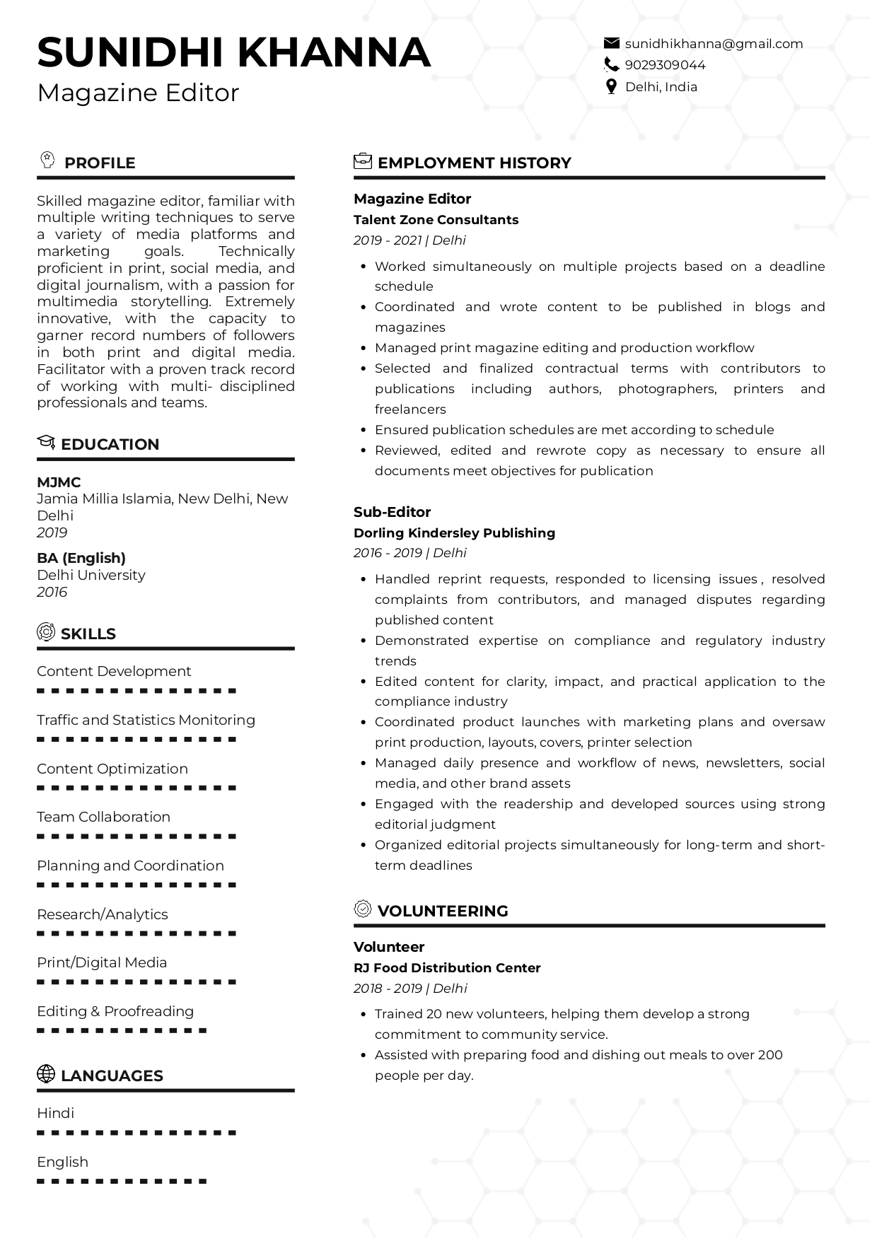 Sample Resume of Magazine Editor | Free Resume Templates & Samples on Resumod.co
