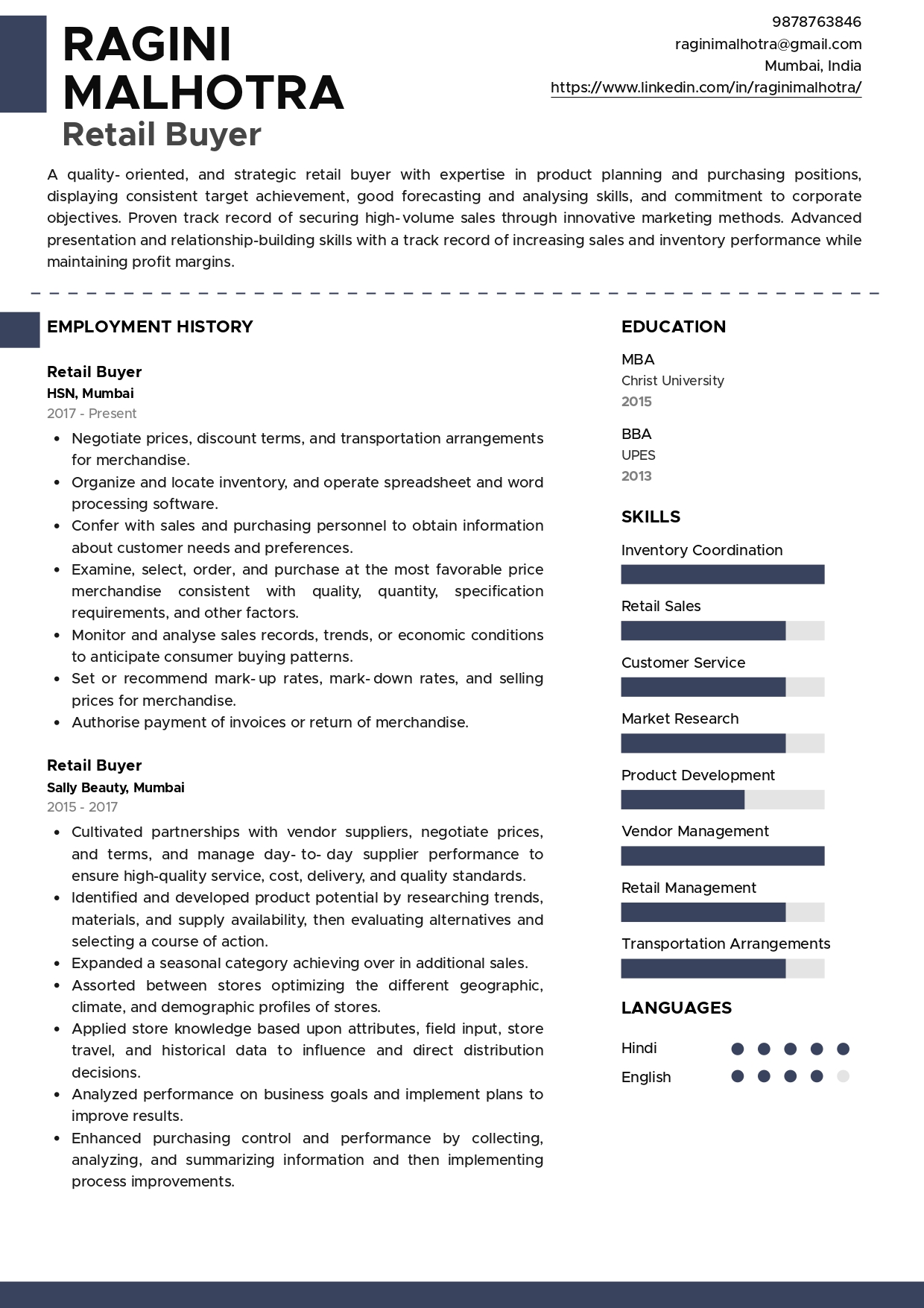 Sample Resume of Retail Buyer | Free Resume Templates & Samples on Resumod.co