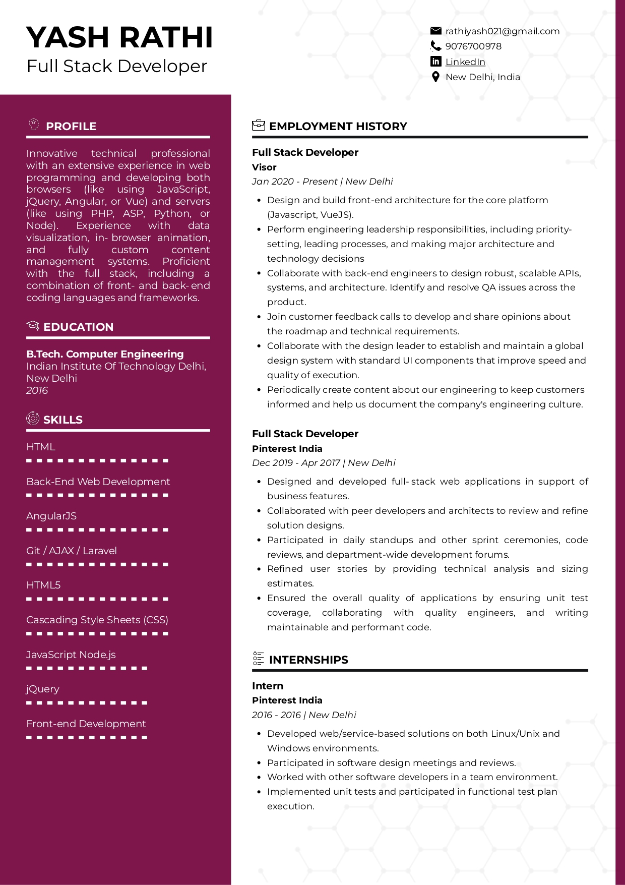 Sample Resume of Full-Stack Developer | Free Resume Templates & Samples on Resumod.co