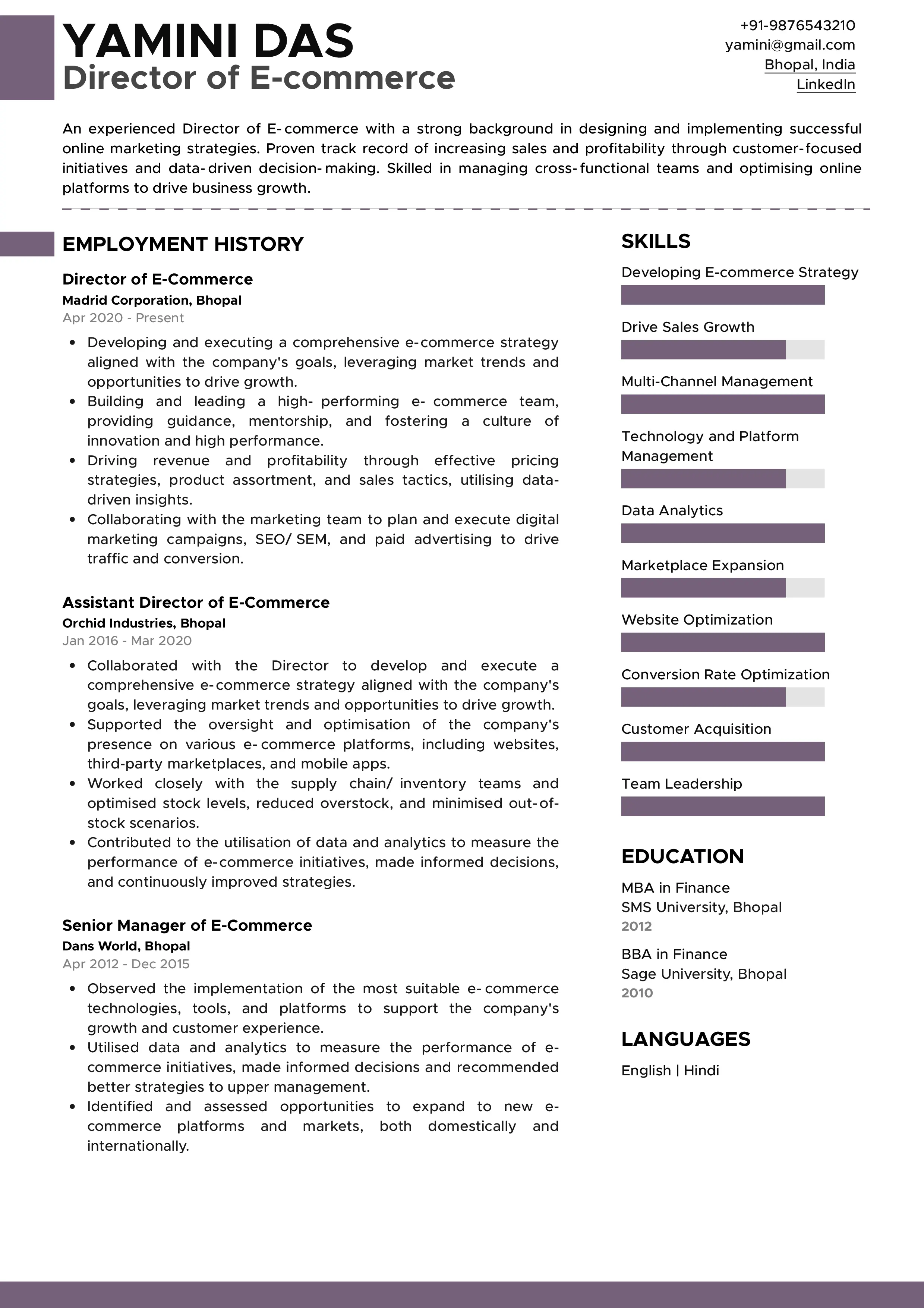 Sample Resume of Director of E-Commerce | Free Resume Templates & Samples on Resumod.co