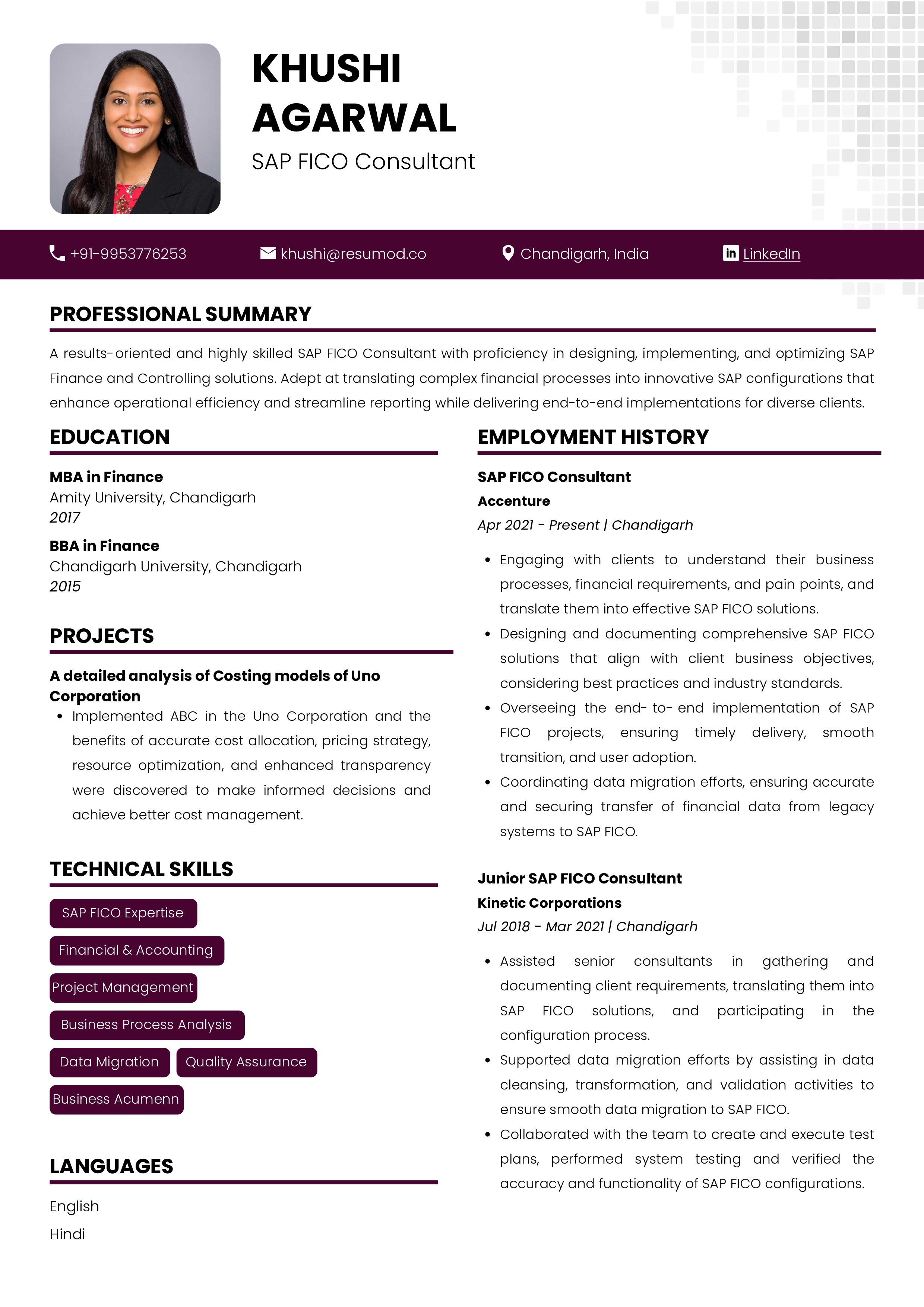 Sample Resume of SAP FICO Consultant | Free Resume Templates & Samples on Resumod.co
