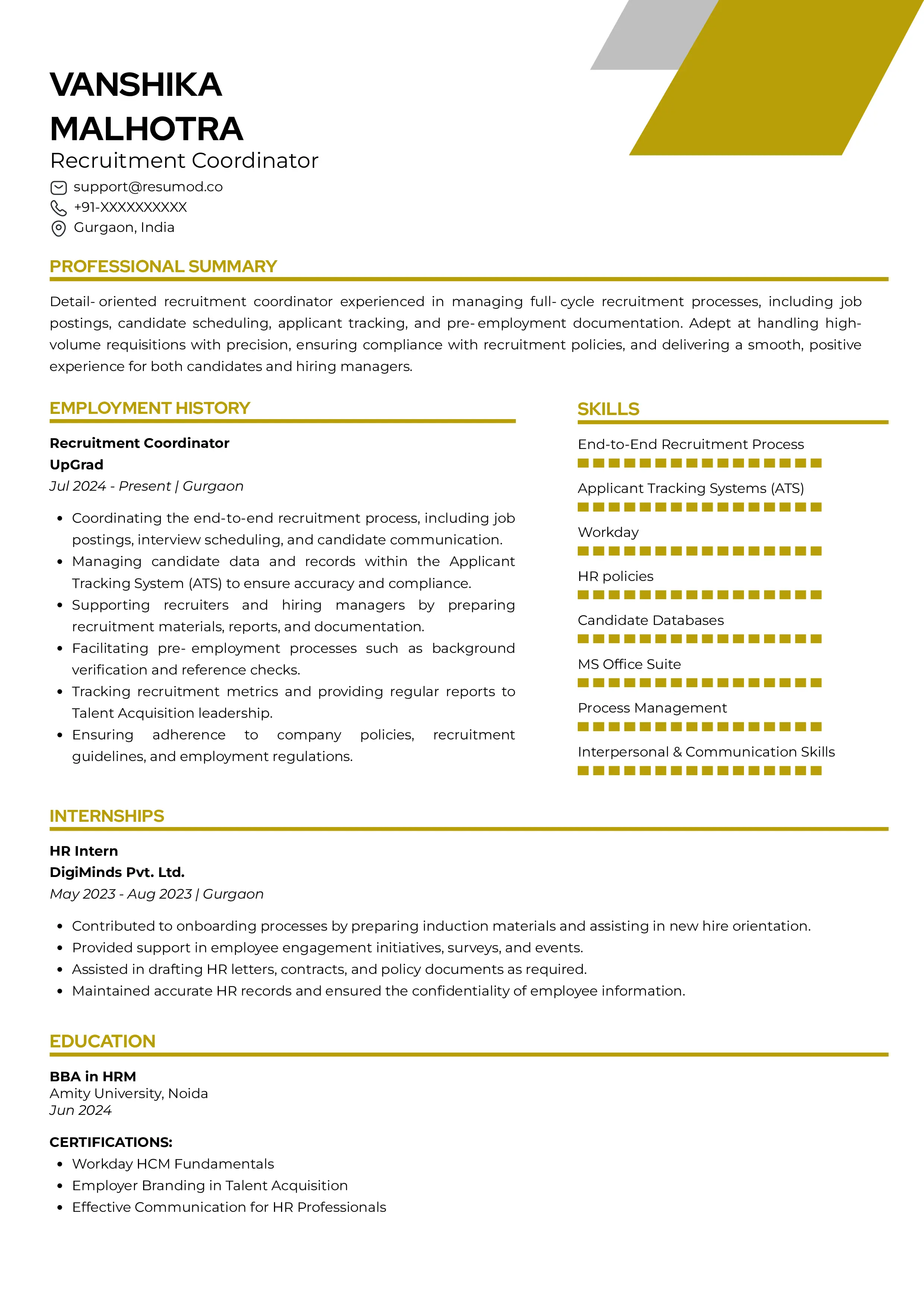 Sample Resume of HR Shared Service Delivery Specialist | Free Resume Templates & Samples on Resumod.co