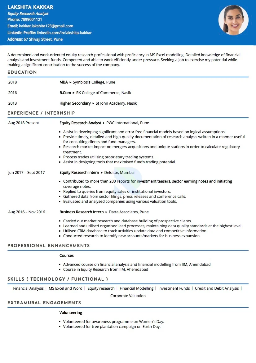 Sample Resume of Equity Research Analyst | Free Resume Templates & Samples on Resumod.co