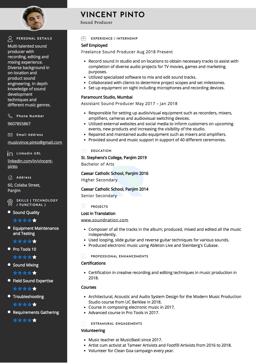 Sample Resume of Sound Technician | Free Resume Templates & Samples on Resumod.co