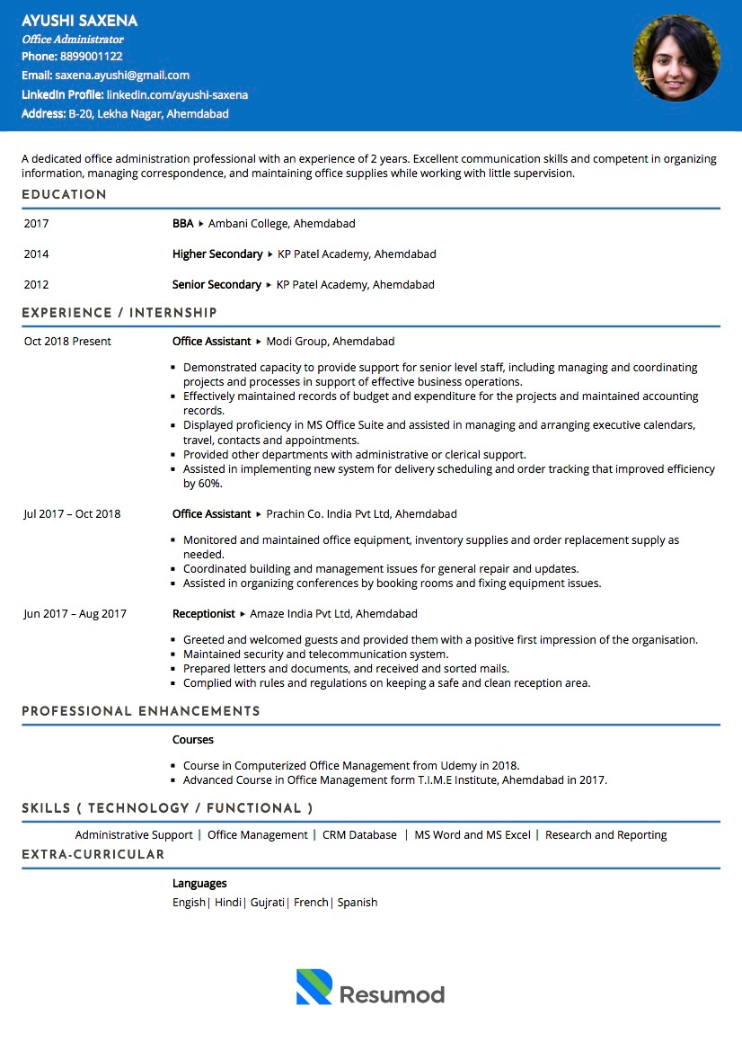 Resume of Office Administrator