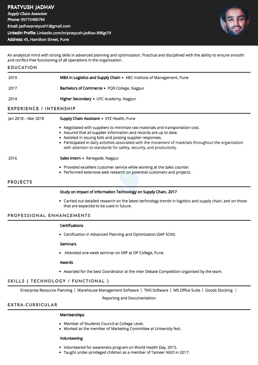 Sample Resume of Supply Chain Management Associate | Free Resume Templates & Samples on Resumod.co