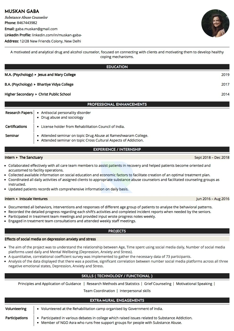 Sample Resume of Substance Abuse Counselor | Free Resume Templates & Samples on Resumod.co