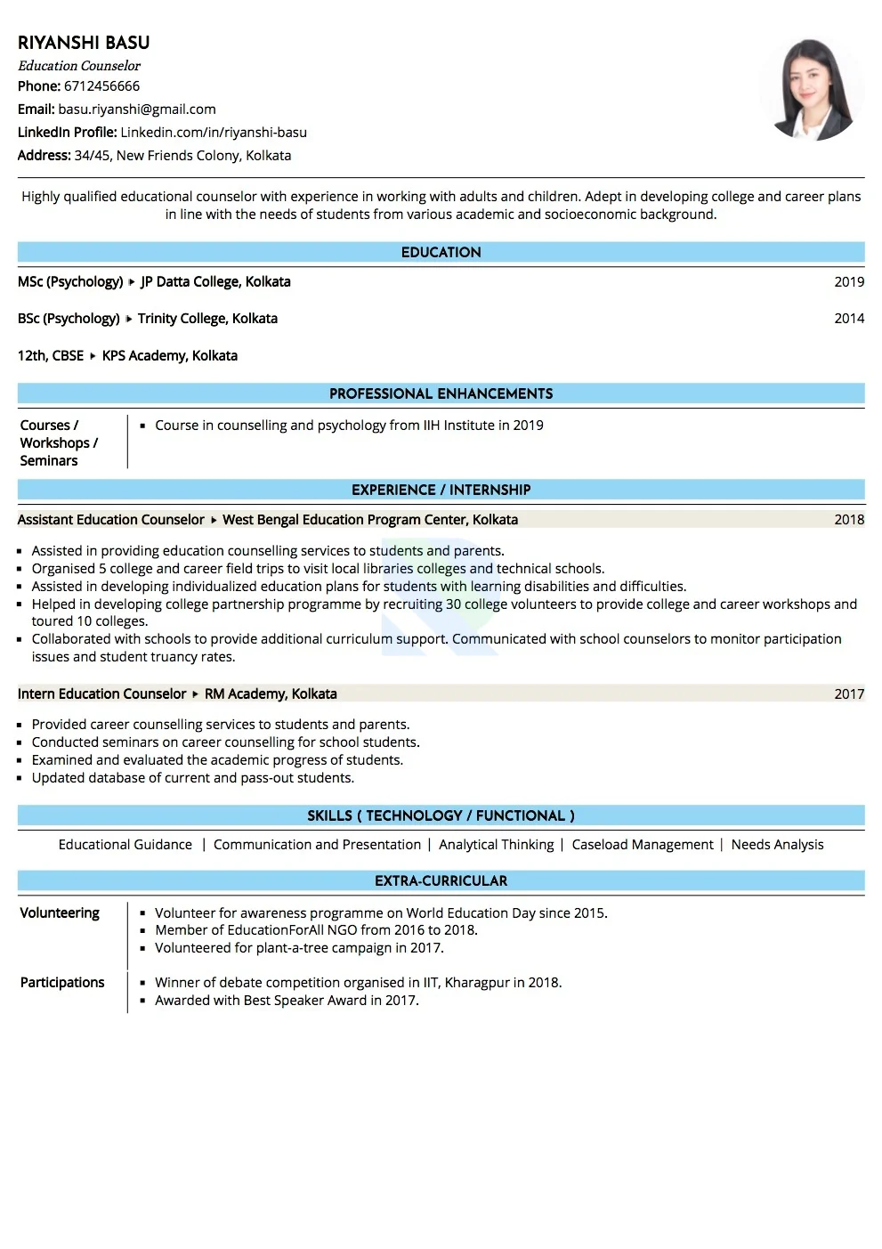 Sample Resume of Education Counselor  | Free Resume Templates & Samples on Resumod.co