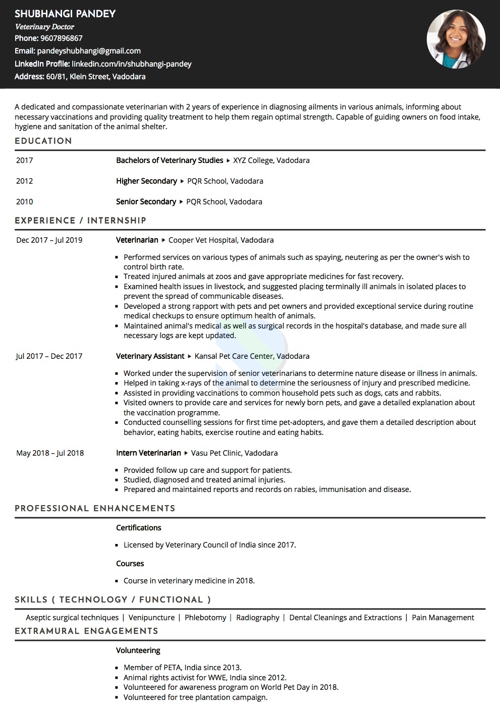 Sample Resume of Veterinary Doctor  | Free Resume Templates & Samples on Resumod.co