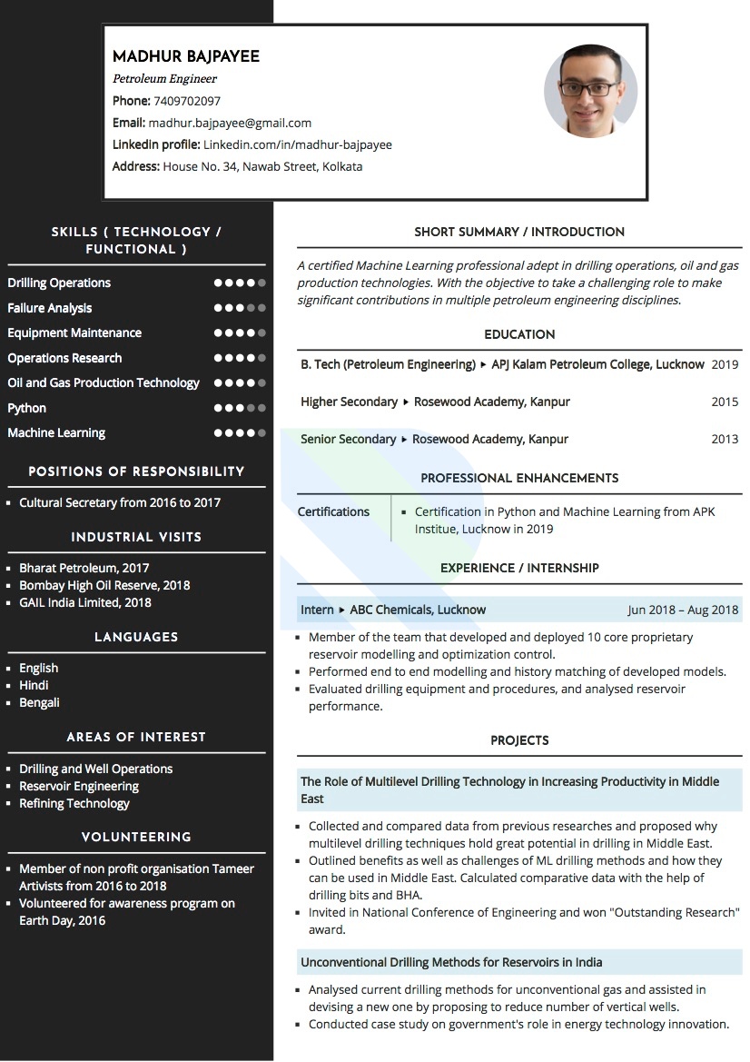 Sample Resume of Petroleum Engineer | Free Resume Templates & Samples on Resumod.co