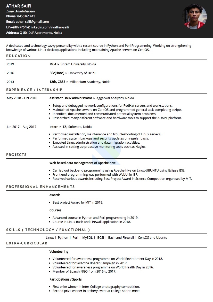 Resume of Linux Administrator