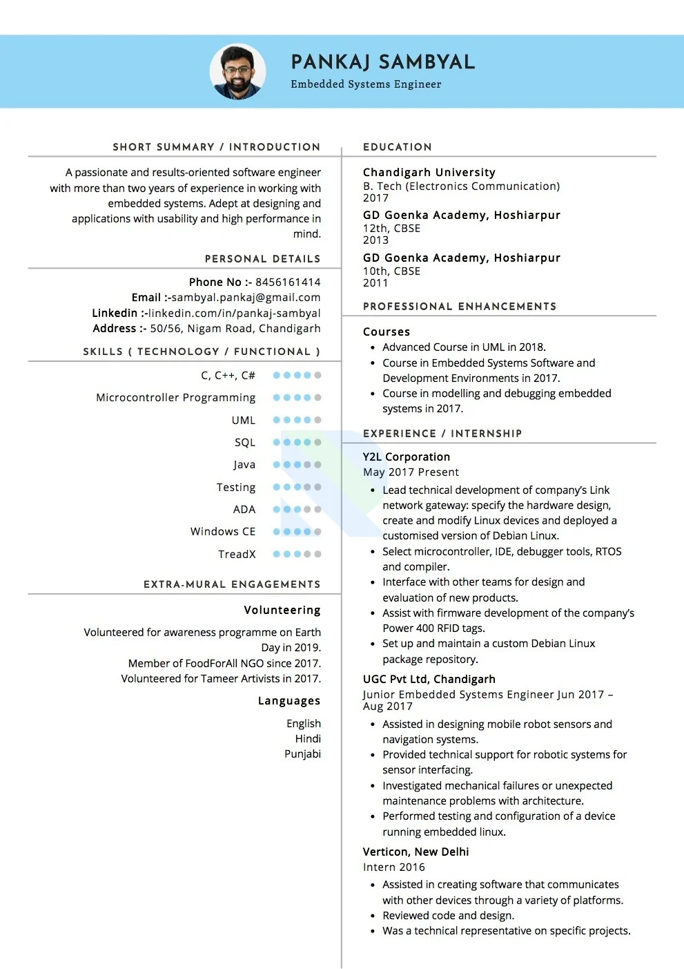 Sample Resume of Embedded Systems Engineer  | Free Resume Templates & Samples on Resumod.co