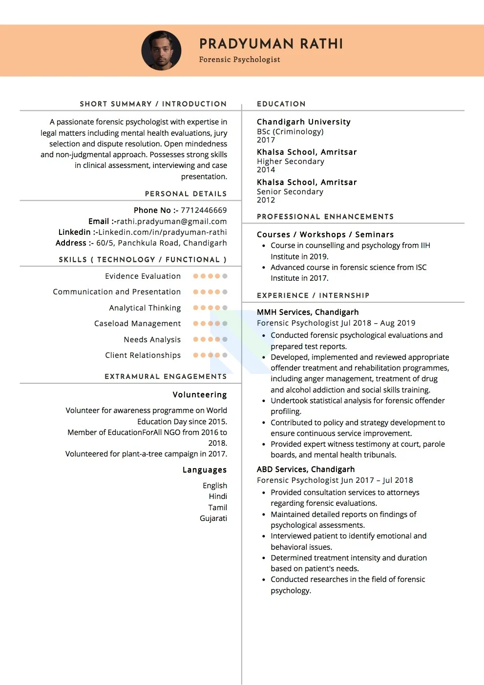 Sample Resume of Forensic Psychologist | Free Resume Templates & Samples on Resumod.co