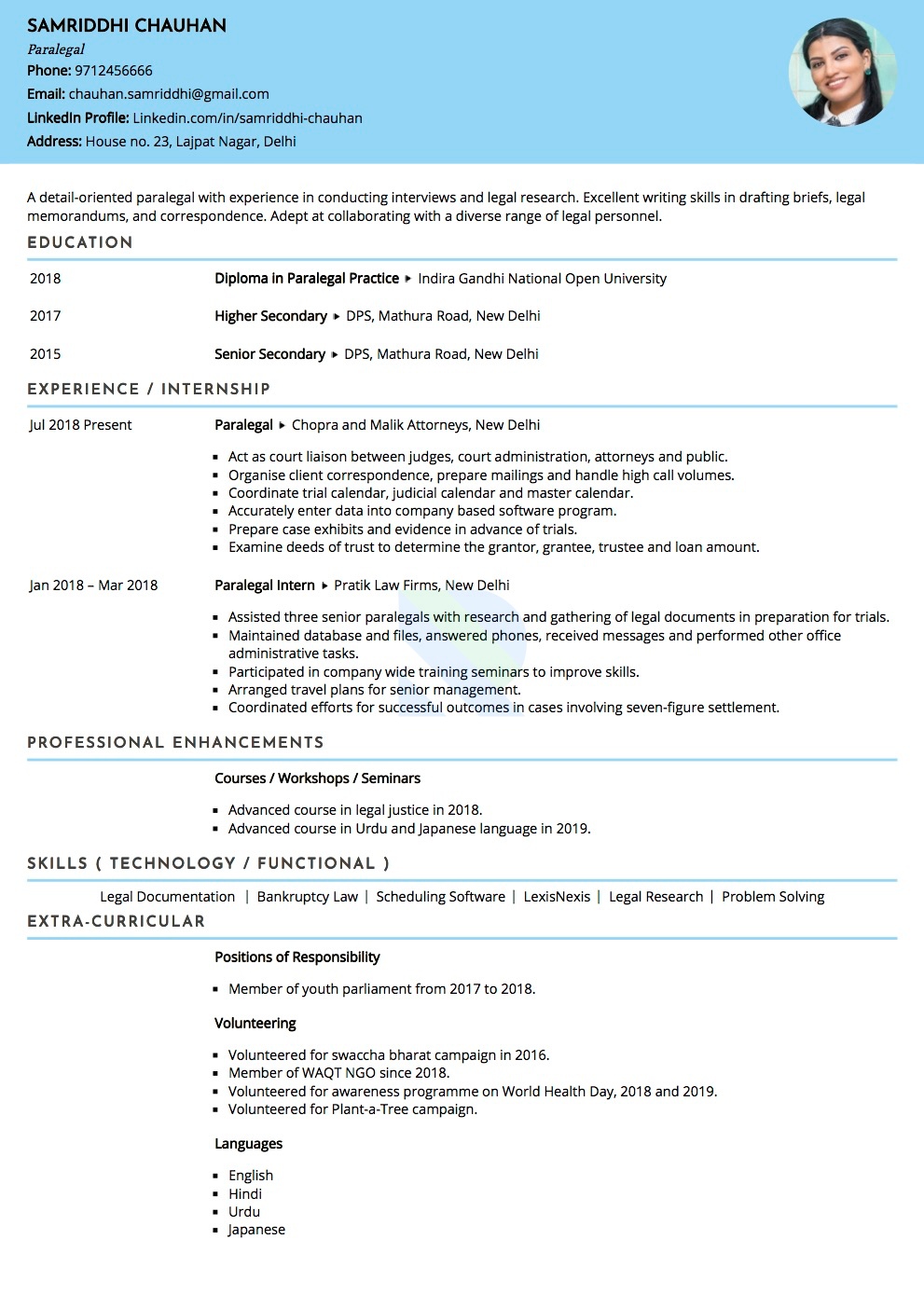 Sample Resume of Paralegal | Free Resume Templates & Samples on Resumod.co