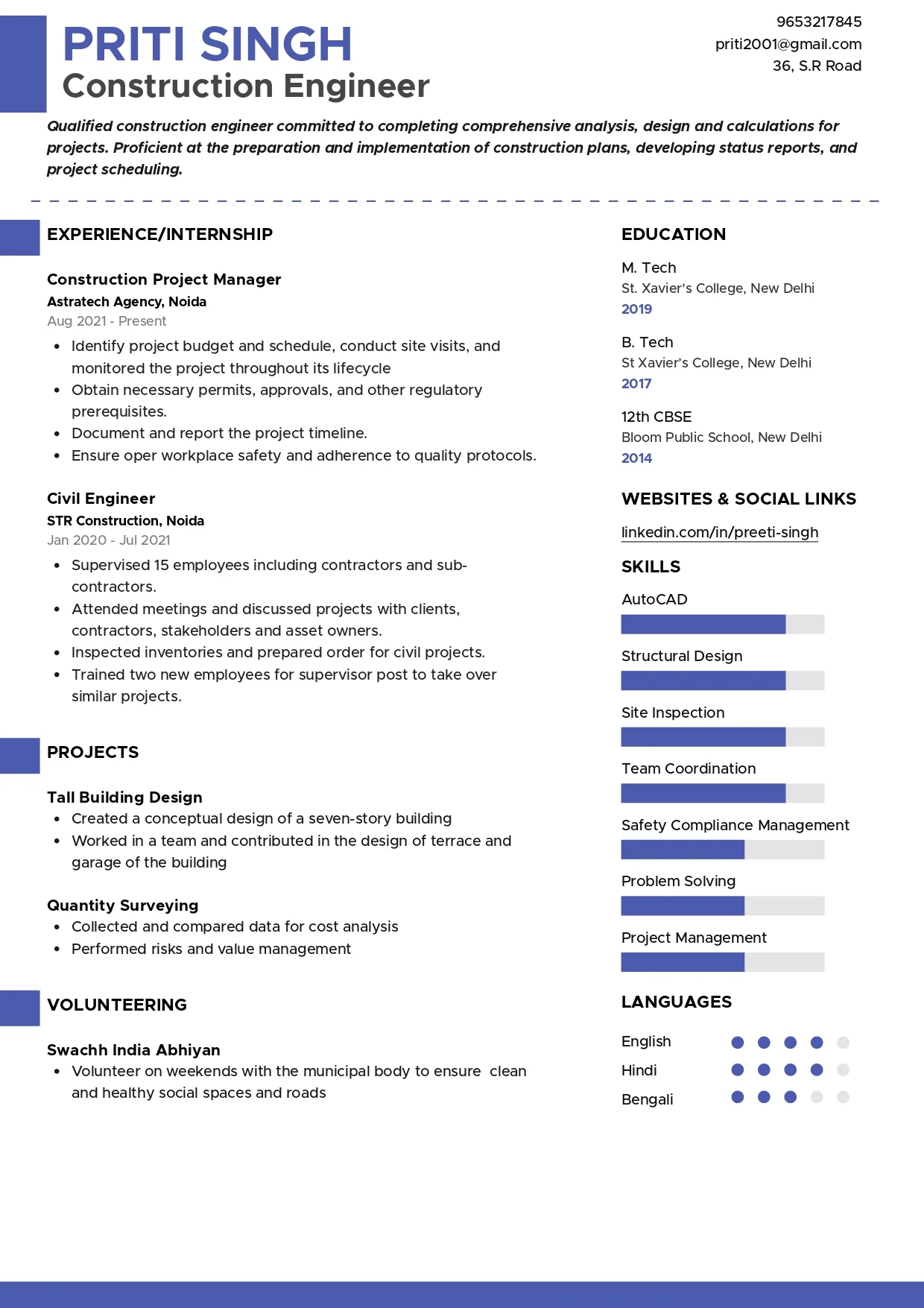 Sample Resume of Construction Engineer | Free Resume Templates & Samples on Resumod.co