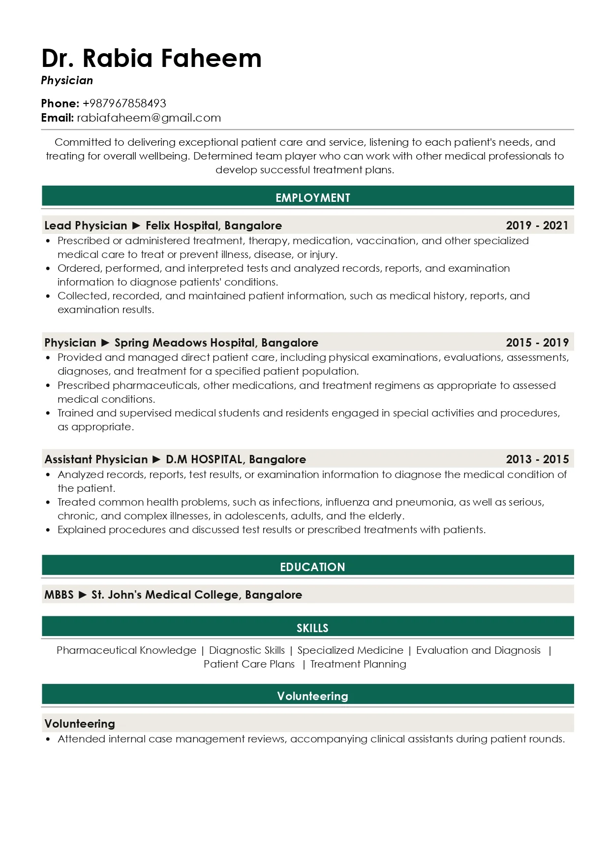 Sample Resume of Physician | Free Resume Templates & Samples on Resumod.co