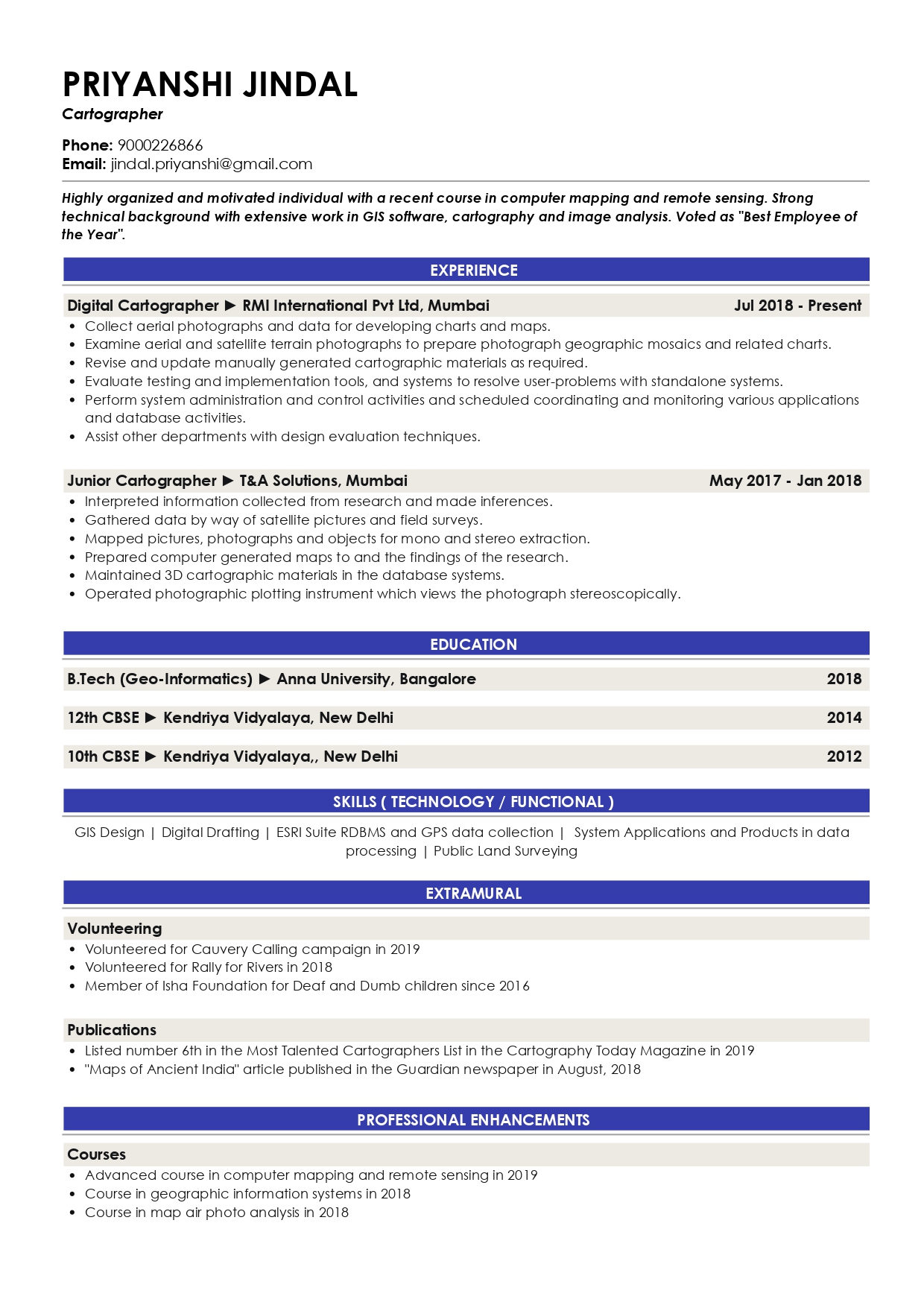 Sample Resume of Cartographer | Free Resume Templates & Samples on Resumod.co