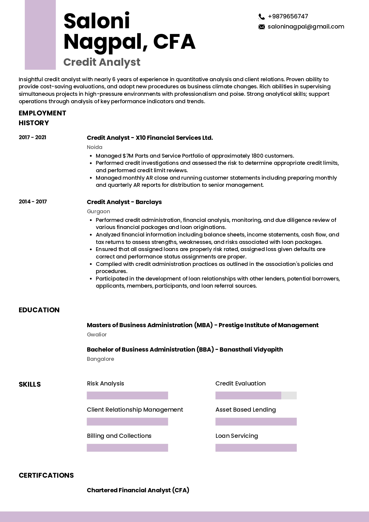 Sample Resume of Credit Analyst | Free Resume Templates & Samples on Resumod.co
