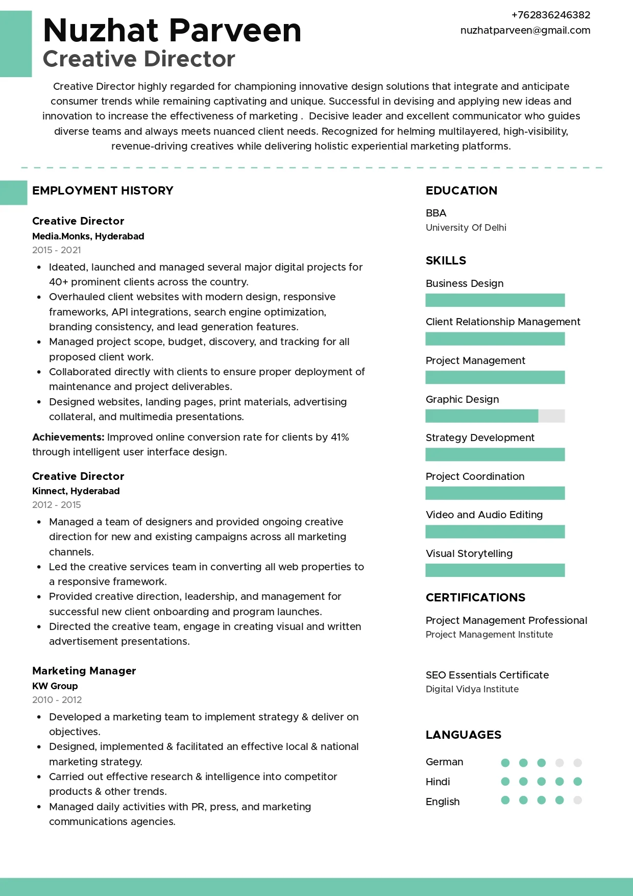 Sample Resume of Creative Director | Free Resume Templates & Samples on Resumod.co