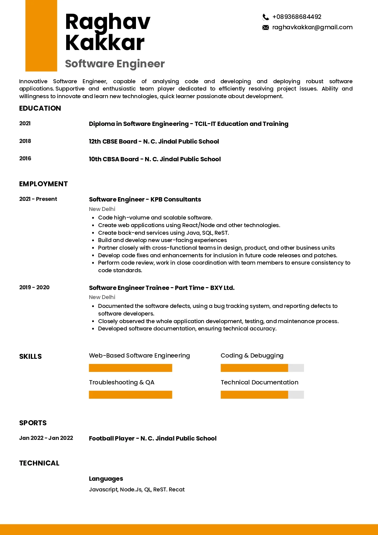 Sample Resume of Software Engineer | Free Resume Templates & Samples on Resumod.co