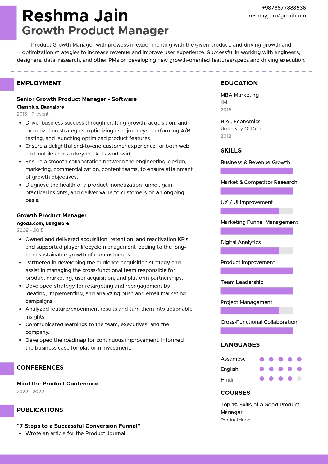 Sample Resume of Growth Product Manager | Free Resume Templates & Samples on Resumod.co