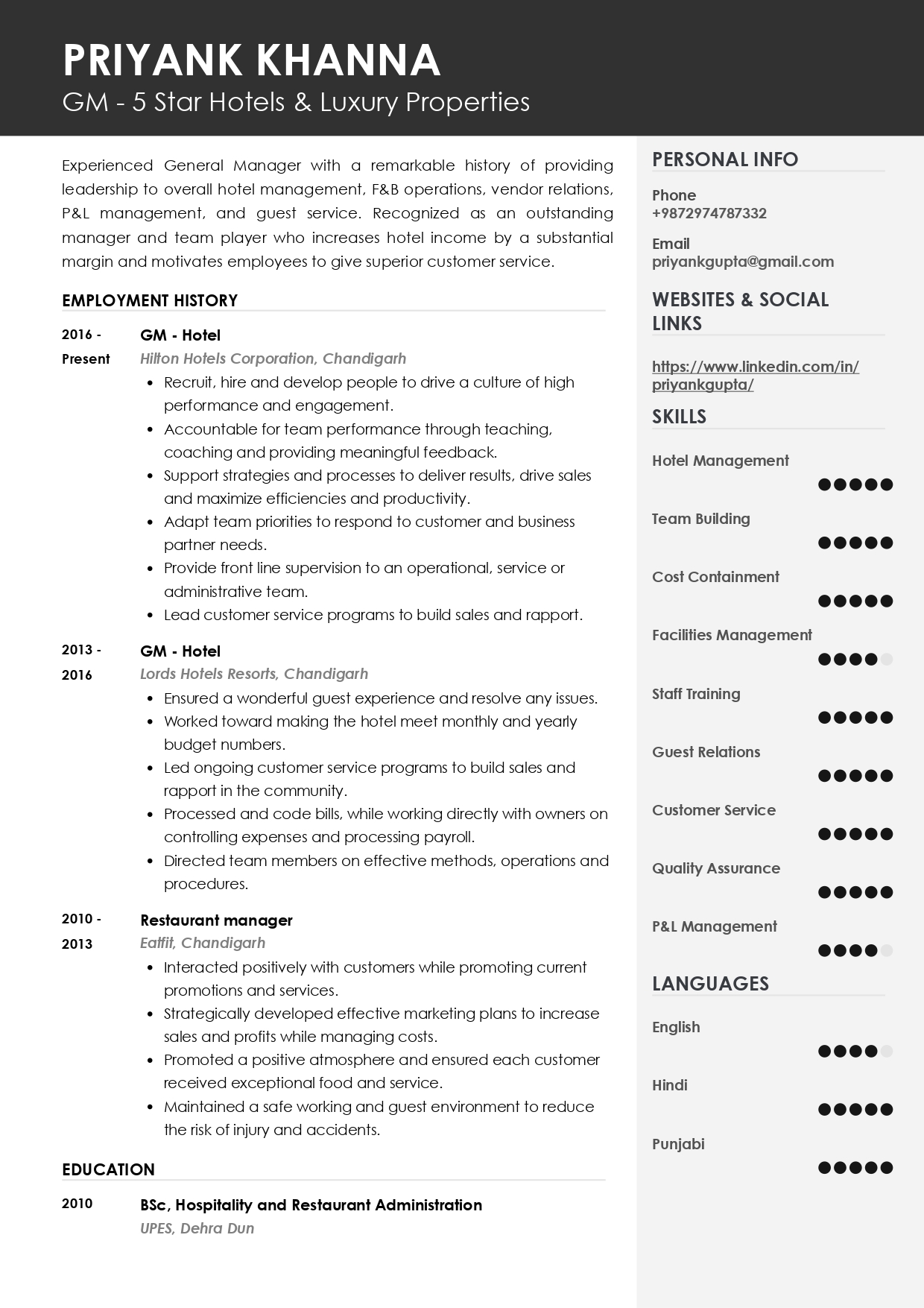 Sample Resume of GM-Hotel | Free Resume Templates & Samples on Resumod.co