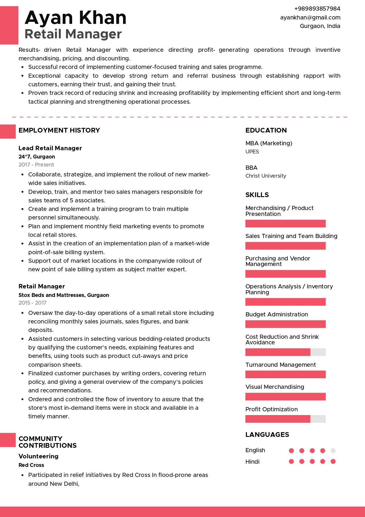Sample Resume of Retail Manager | Free Resume Templates & Samples on Resumod.co