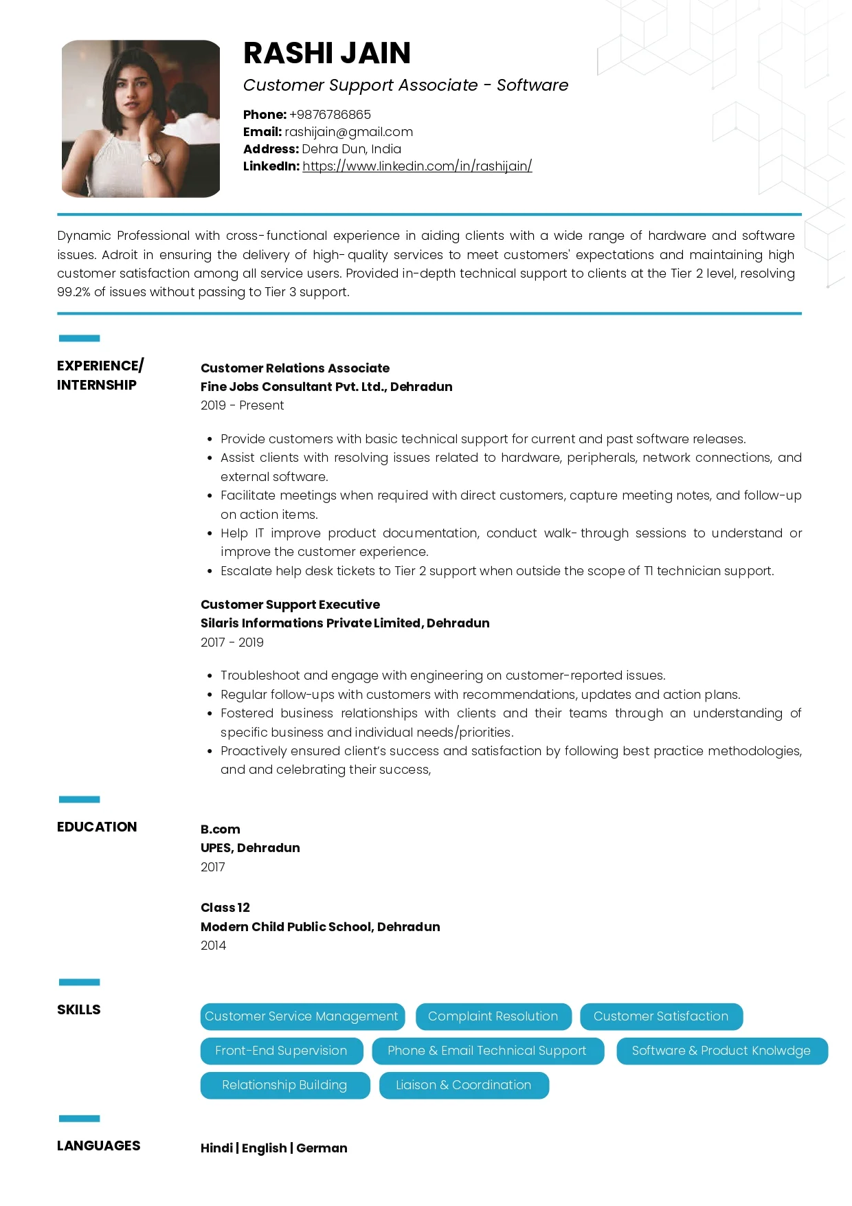 Sample Resume of  Customer Support Associate - Software | Free Resume Templates & Samples on Resumod.co