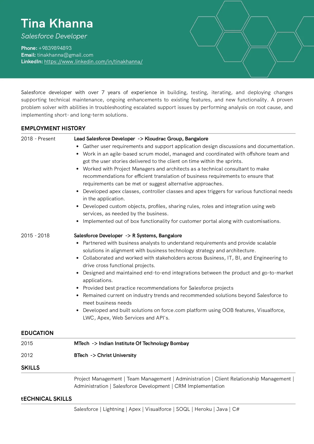 Sample Resume of Salesforce Developer | Free Resume Templates & Samples on Resumod.co