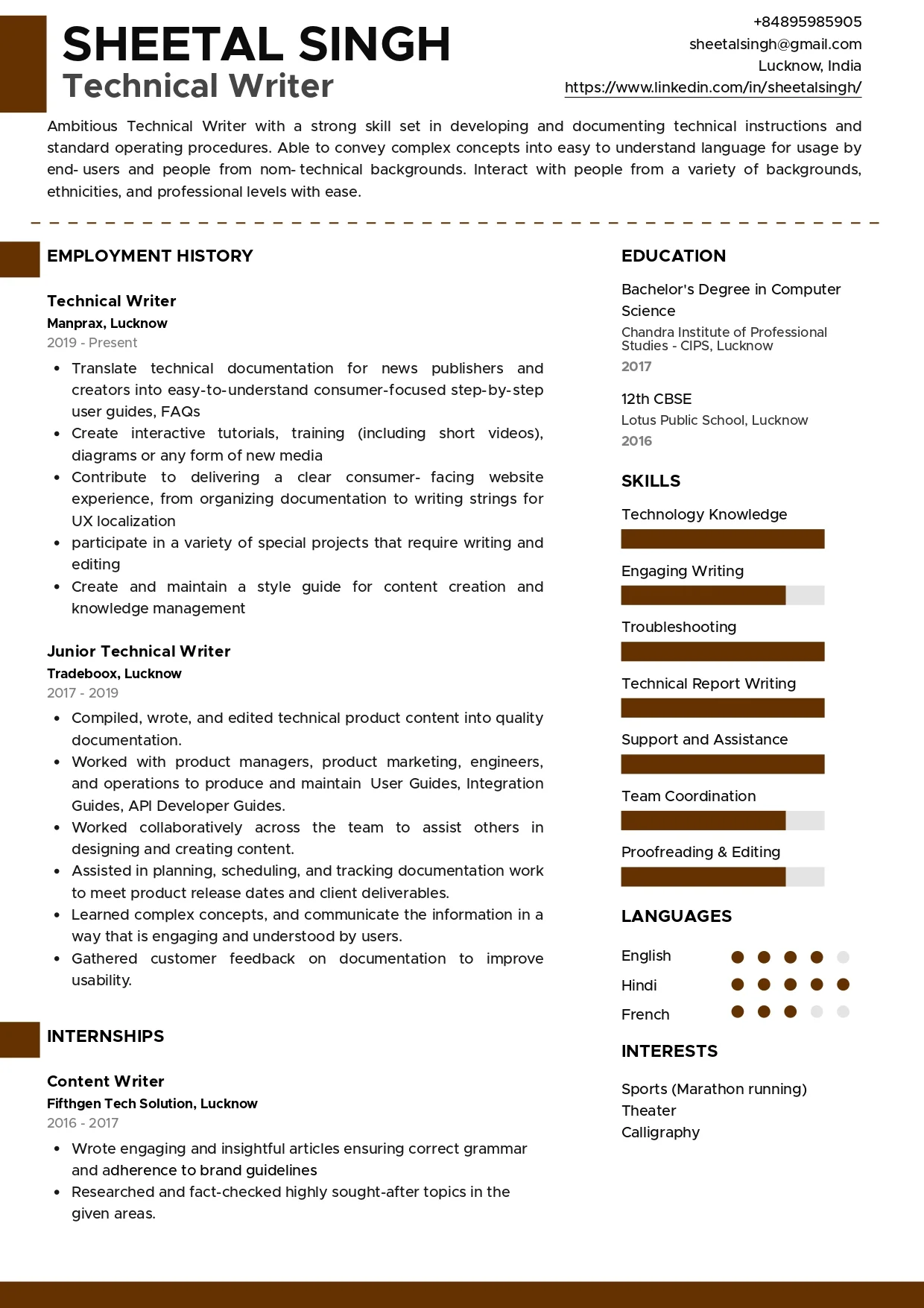Sample Resume of Technical Writer | Free Resume Templates & Samples on Resumod.co