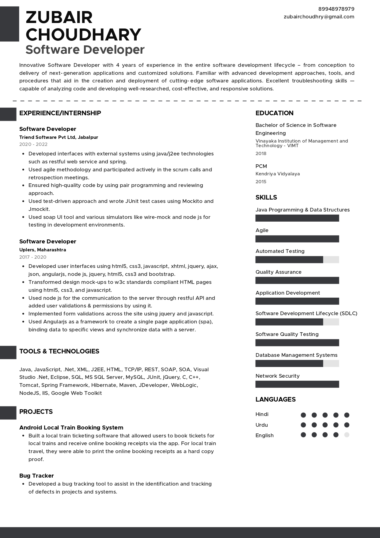 Sample Resume of Software Developer | Free Resume Templates & Samples on Resumod.co