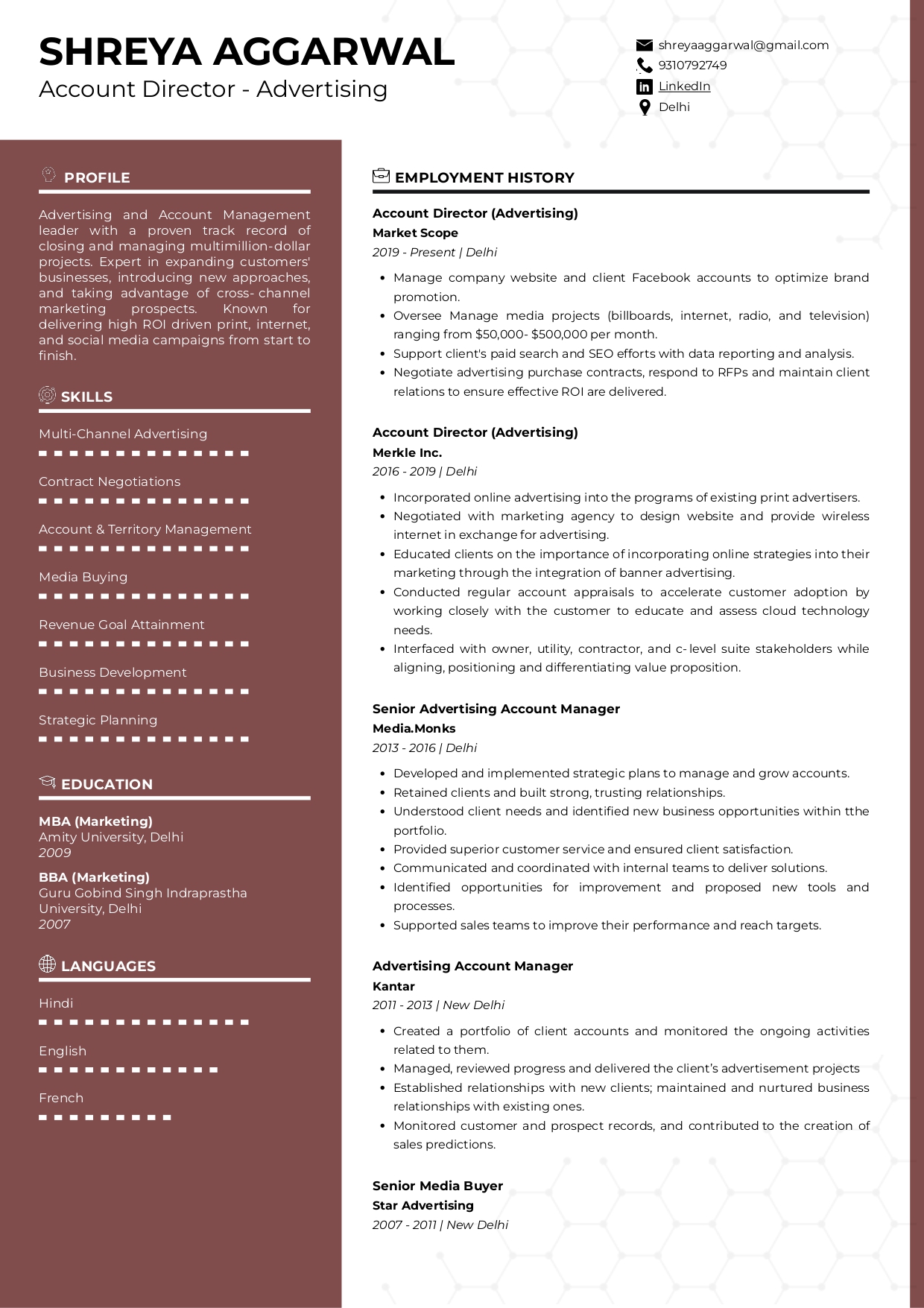 Sample Resume of Account Director-Advertising | Free Resume Templates & Samples on Resumod.co