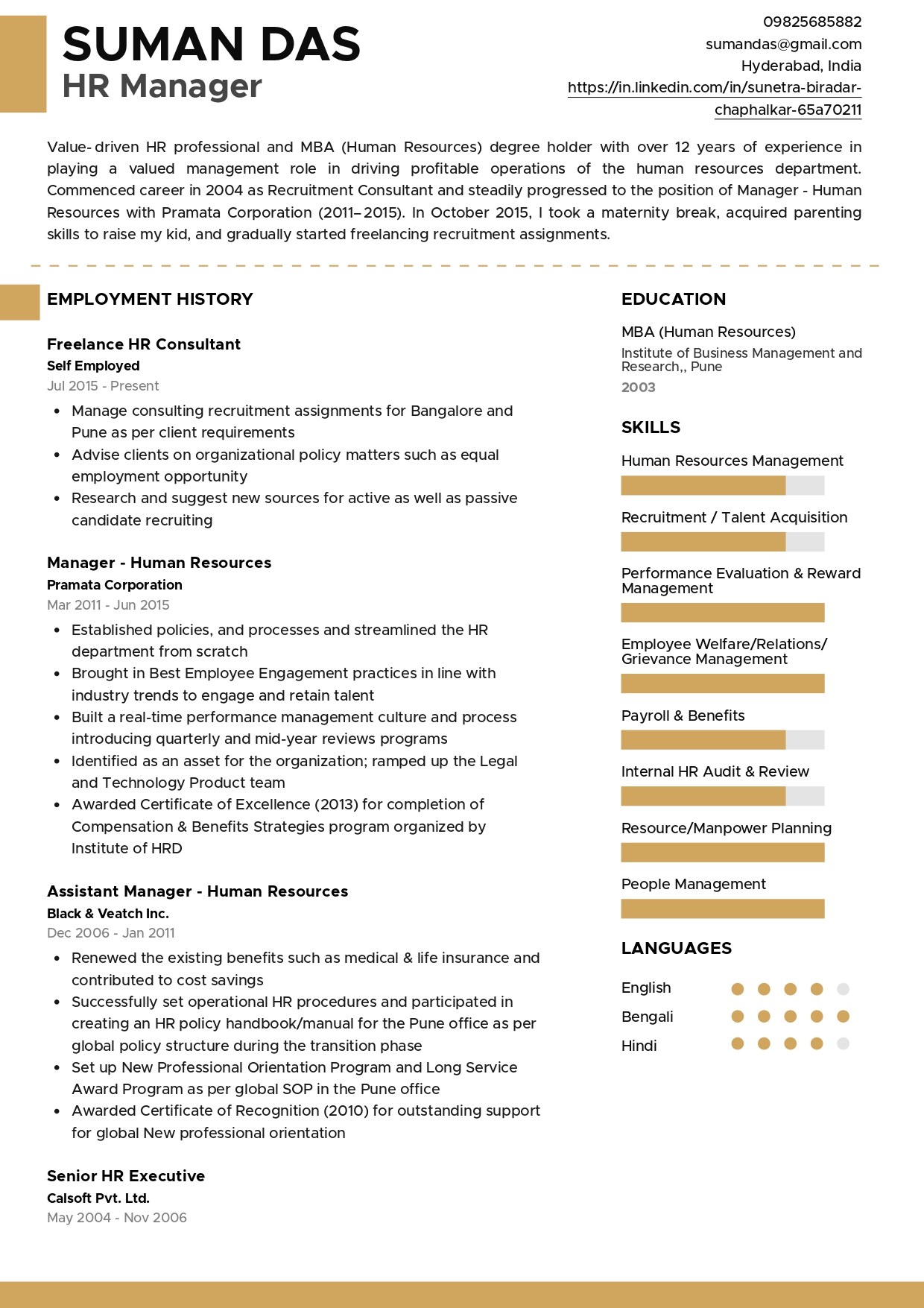 Sample Resume of HR Manager with Career Break | Free Resume Templates & Samples on Resumod.co
