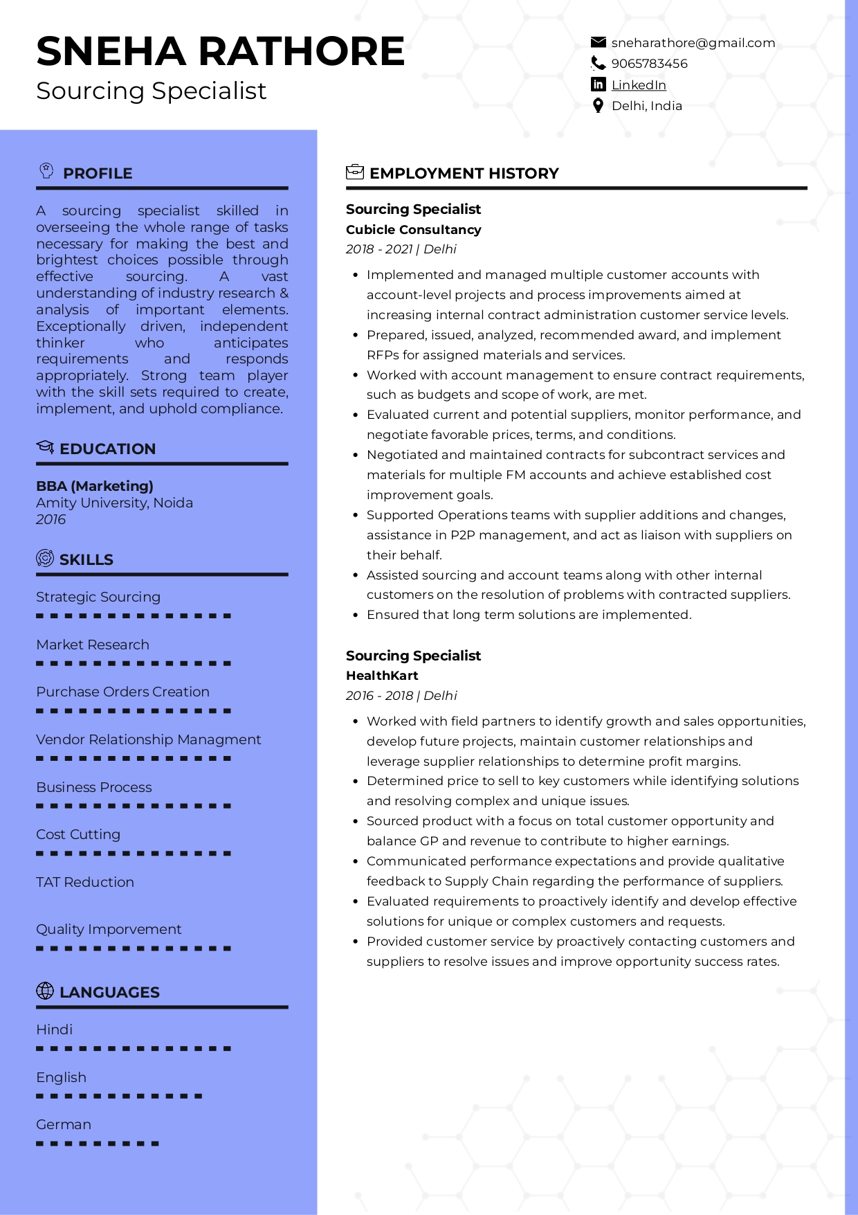 Sample Resume of Sourcing Specialist | Free Resume Templates & Samples on Resumod.co
