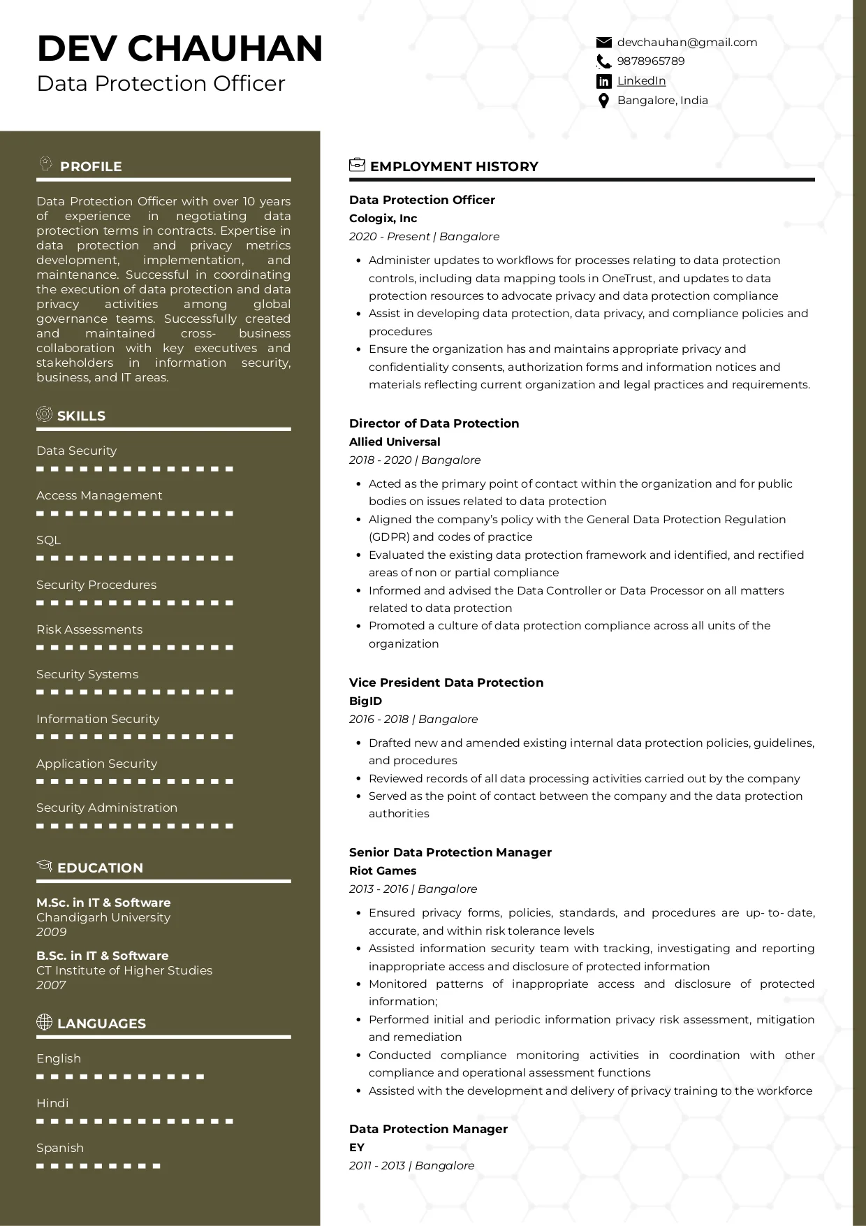 Sample Resume of Data Protection Officer | Free Resume Templates & Samples on Resumod.co