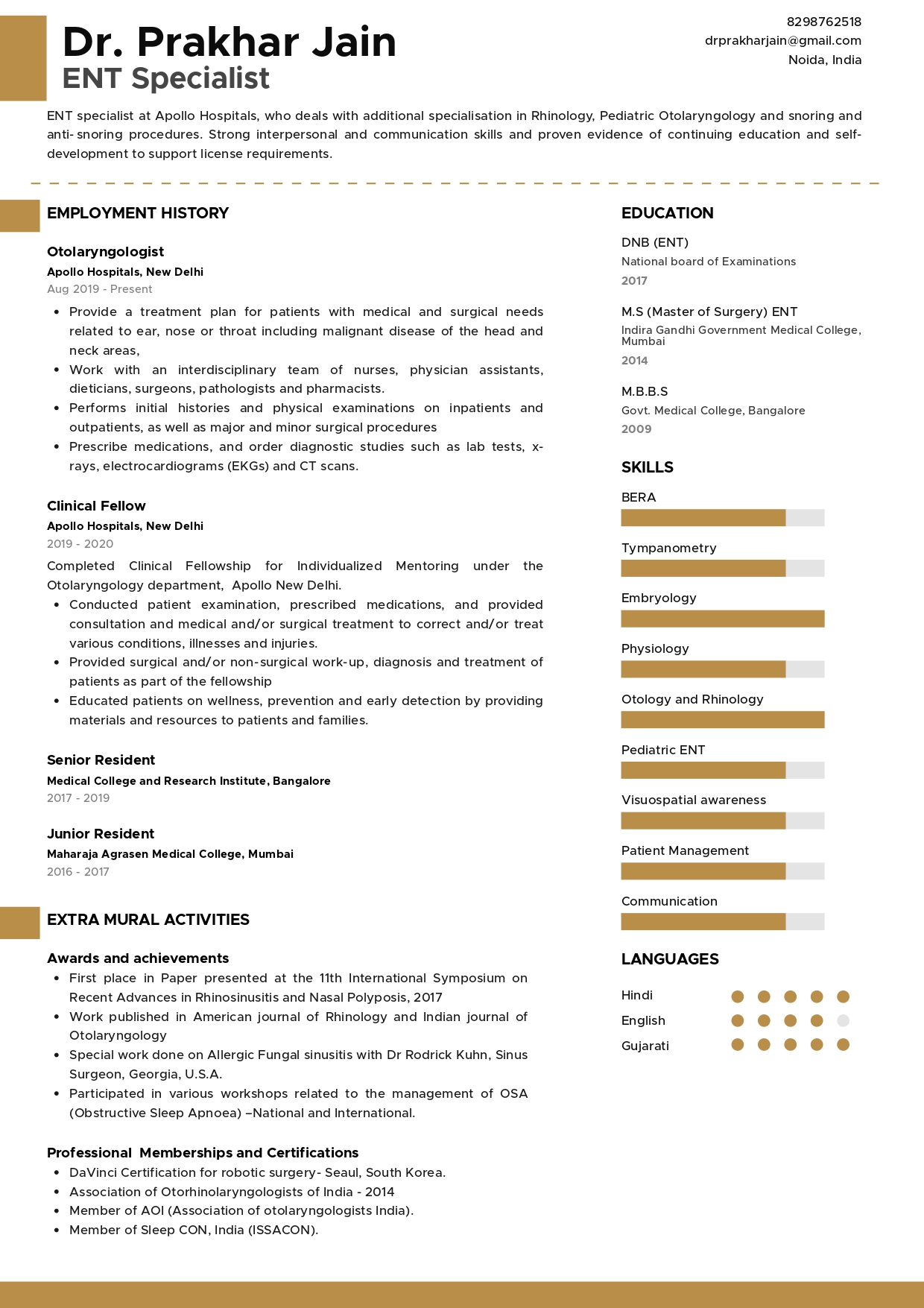 Sample Resume of ENT Specialist | Free Resume Templates & Samples on Resumod.co