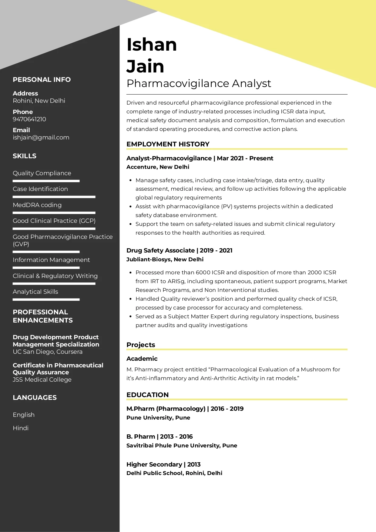 Sample Resume of Pharmacovigilance Analyst | Free Resume Templates & Samples on Resumod.co